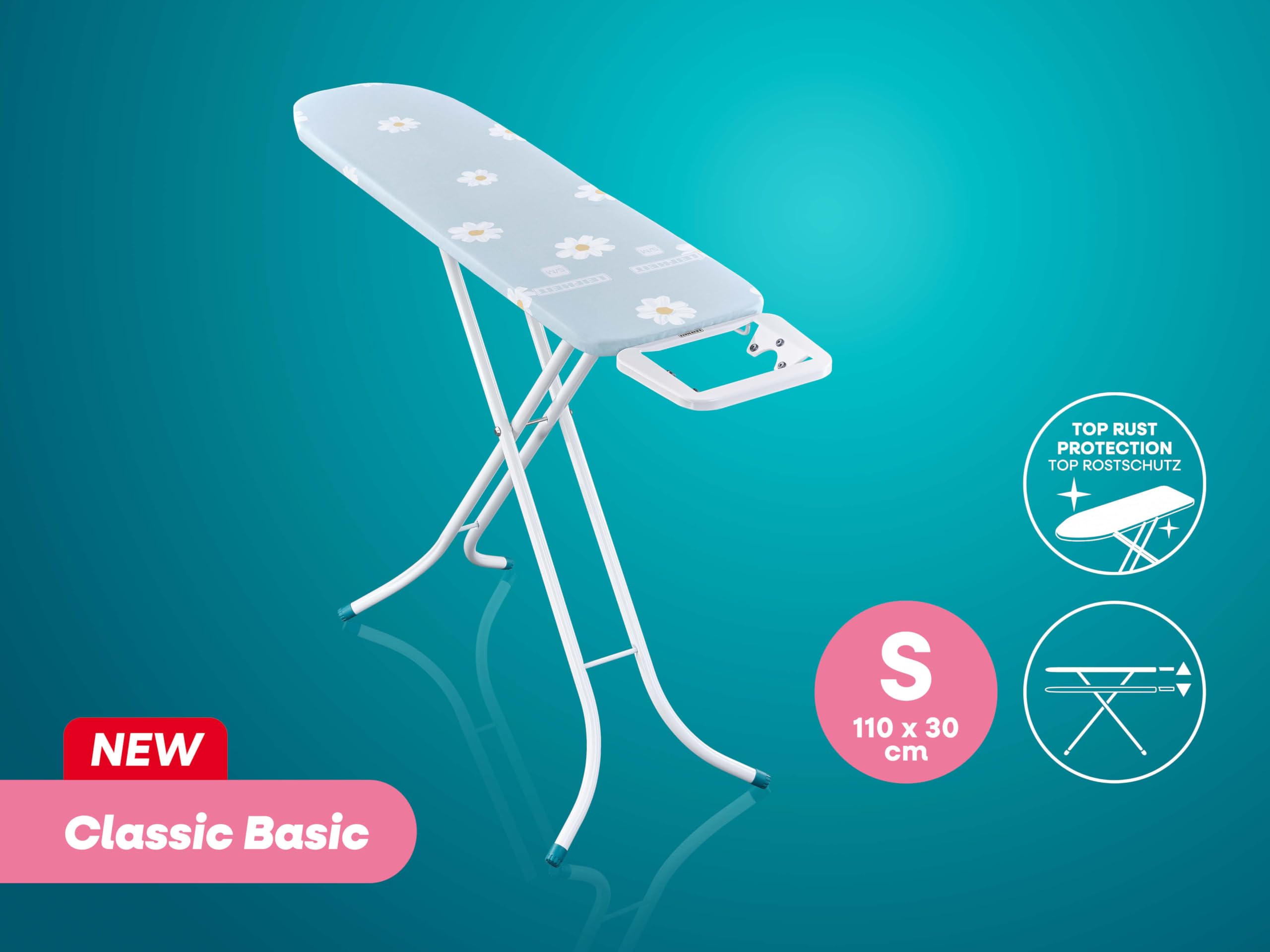 Leifheit Bügeltisch Classic S Basic, Bügelbrett mit 110x30 cm Streckmetall-Bügelfläche, höhenverstellbar bis 88 cm, stabiles Untergestell, Feste Metallablage für das Bügeleisen