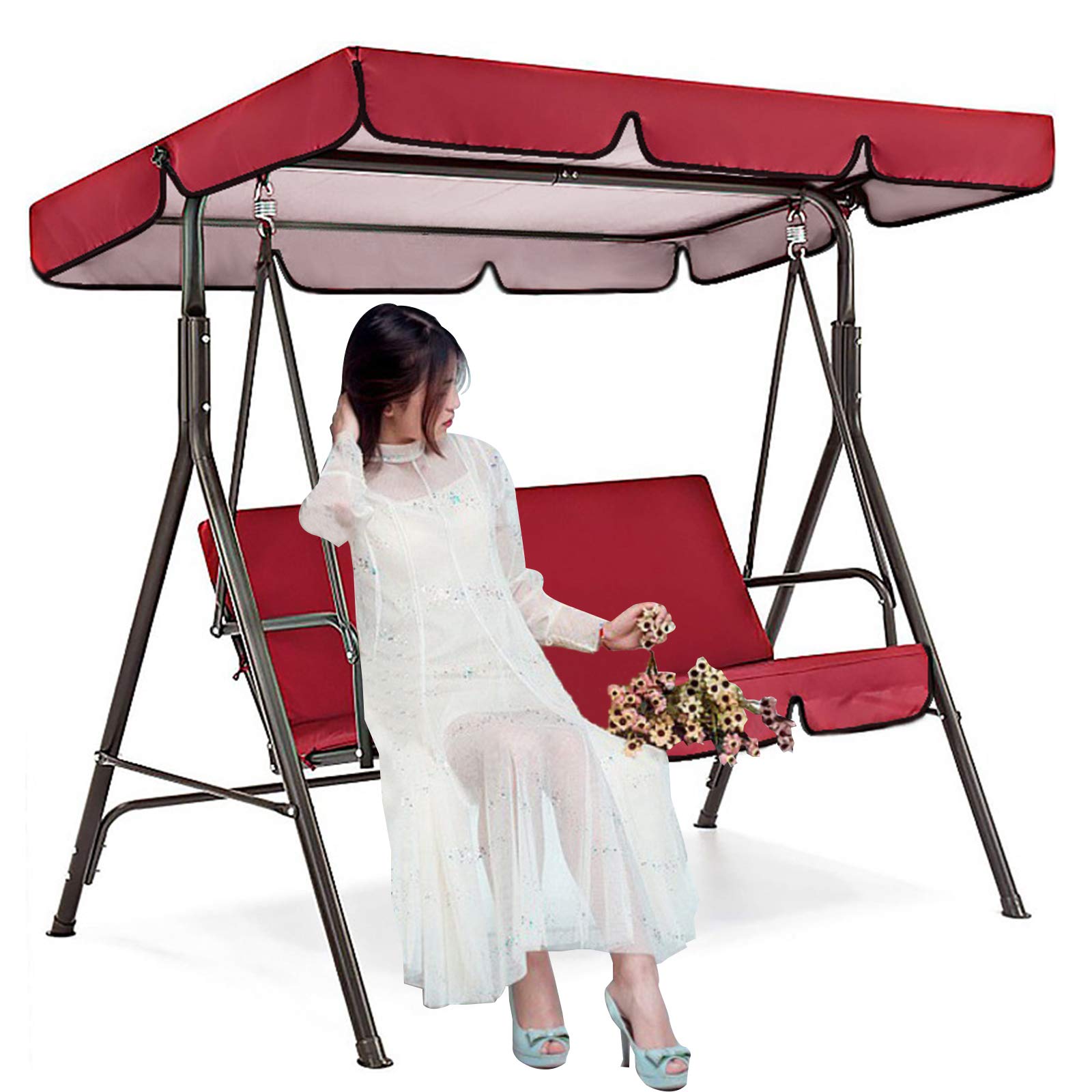 DFWYG Replacement Canopy Swing Cover Patio Hammock Top Cover, Replacement Canopy for Swing Seat Chair, UV Waterproof Sun Shade Swing Replacement Top Cover for Garden Outdoor,Red,249 * 185 * 18cm