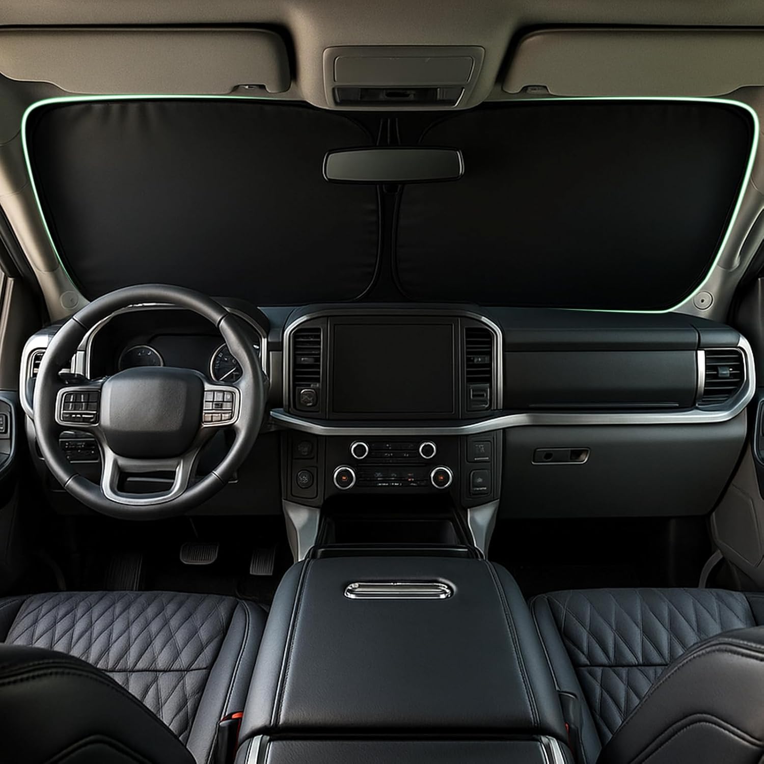 Windshield Sun Shade fit for 2017-2024 Ford F250 F350 F450 Car Foldable Windshield Sunshades with Silver+Black Double Layer Thickening