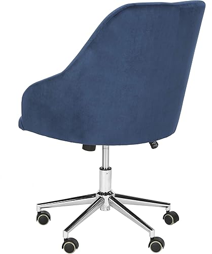 Miniatura 5 de Safavieh Home Evelynn Silla de oficina giratoria copetuda de terciopelo azul marino y patas cromadas Azul