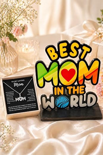 WARMINGO DE Combo for Mom | Best Mom Table Decor Showpiece with MOM Pendant Necklace, Gift Box &amp; Message Card | Birthday, ...