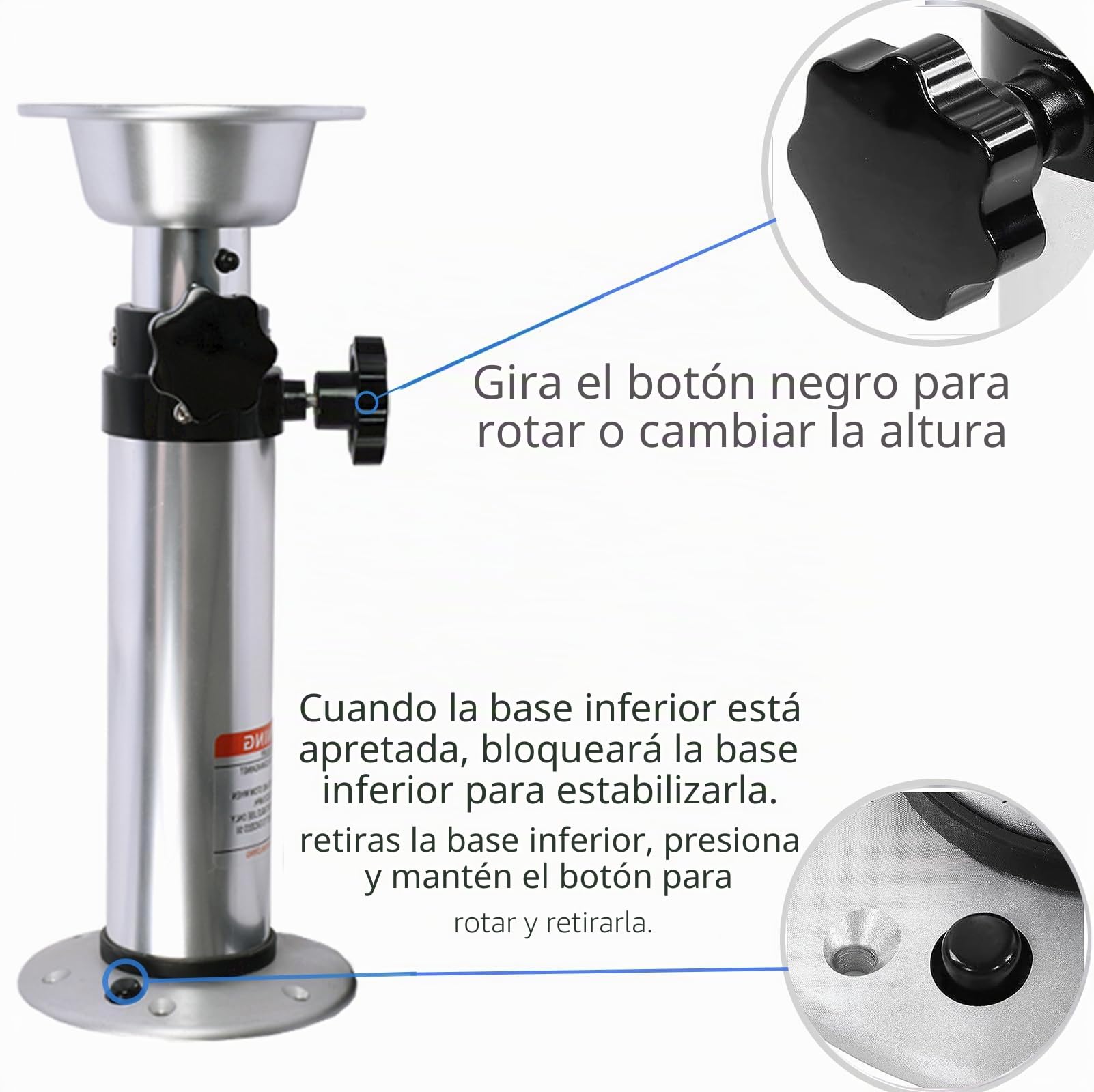 Soporte Mesa Camper Ajustable 43-75cm, Pata de Aleación de Aluminio Desmontable para Caravana, Base de Montaje para RV, Autocaravana, Barco, Yate