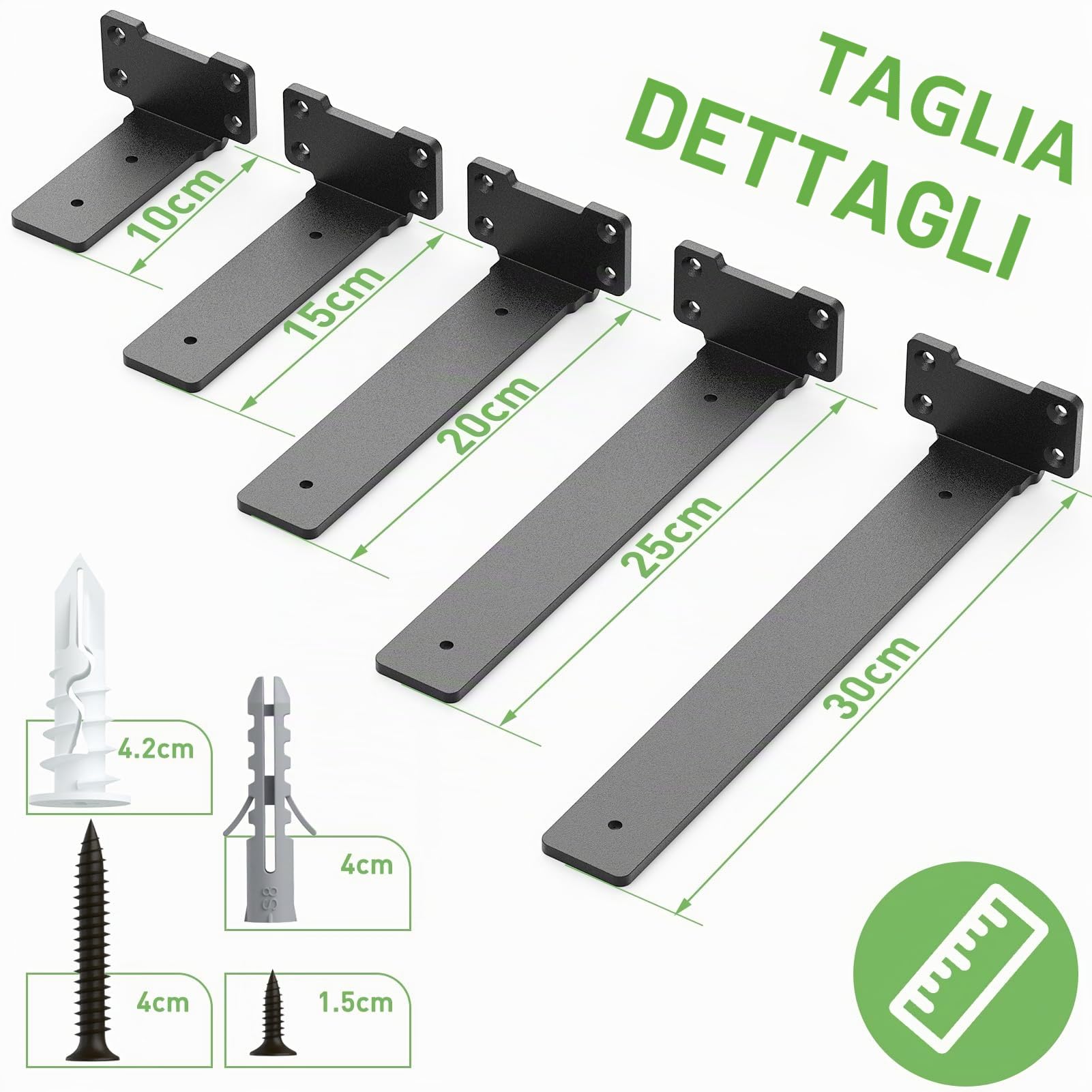 Yeabett 2 supporti per mensole, 30 cm, carico pesante, 75 kg, colore: nero
