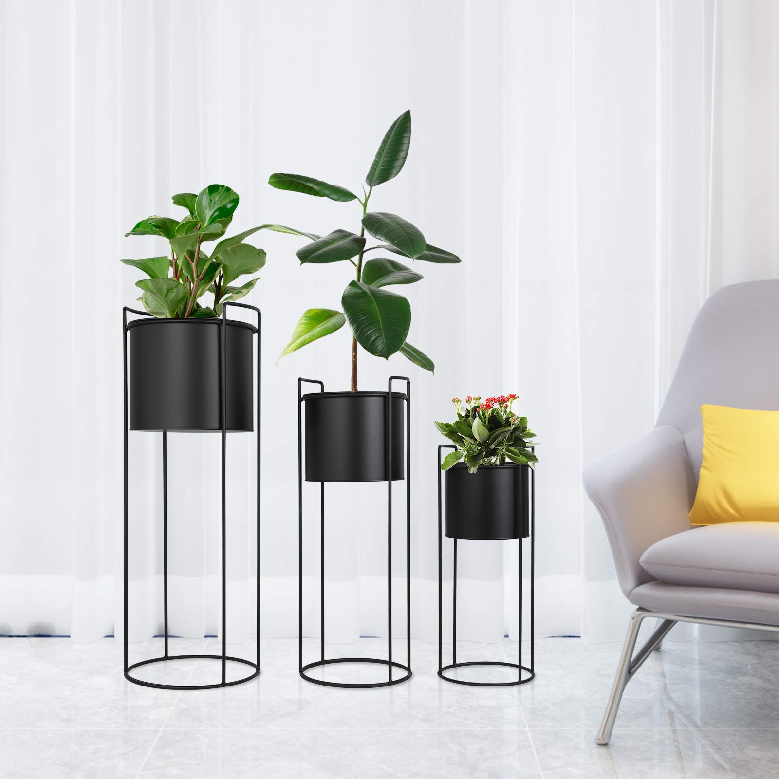 Buy Black Metal Planter with Stand, 3 pcs Mid Century Modern Plant