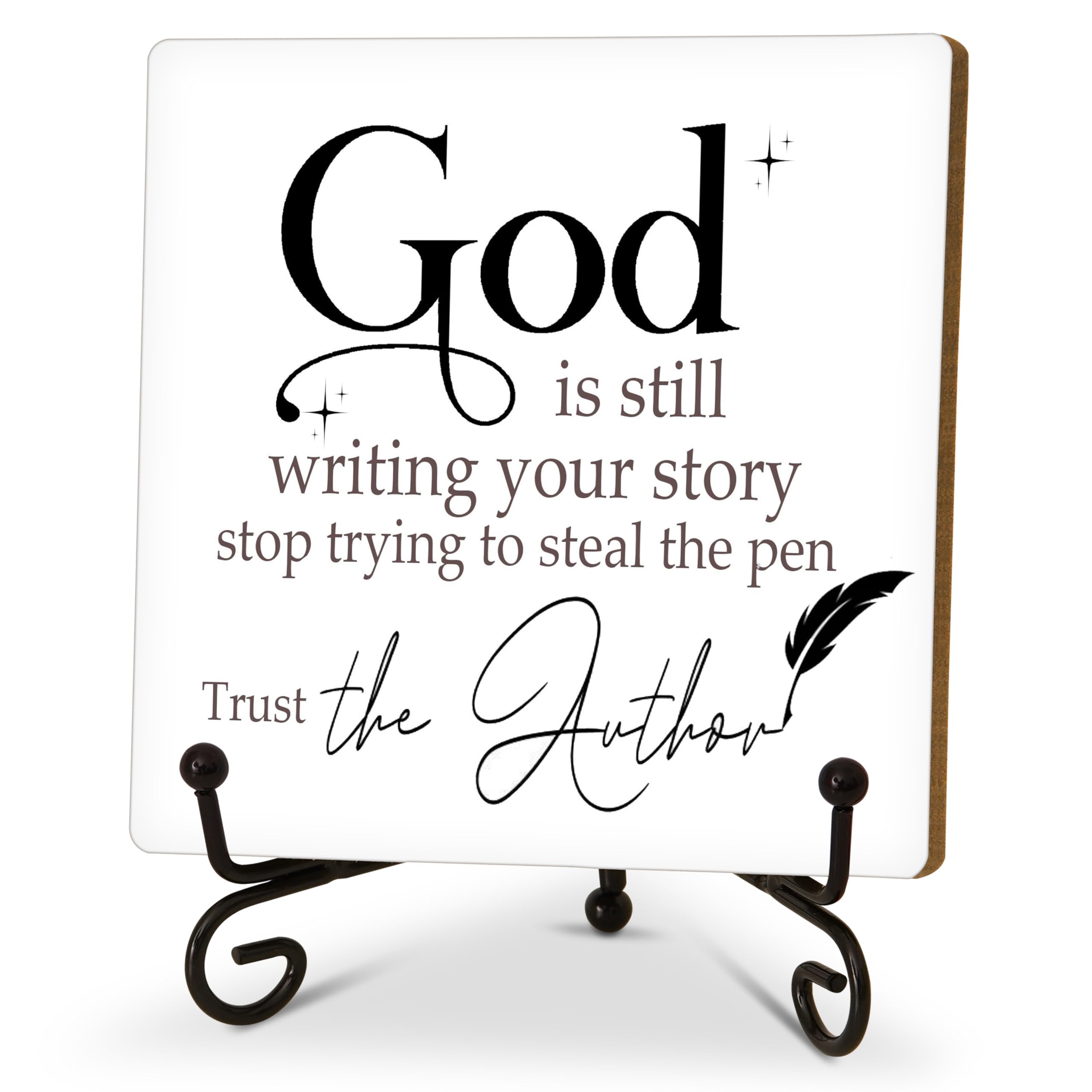 Christian Desk Decor, God is Still Writing Your Story Sign, Christian Room Decor, Christian Gifts for Women Men Family Friends, Funny Wooden Sign for