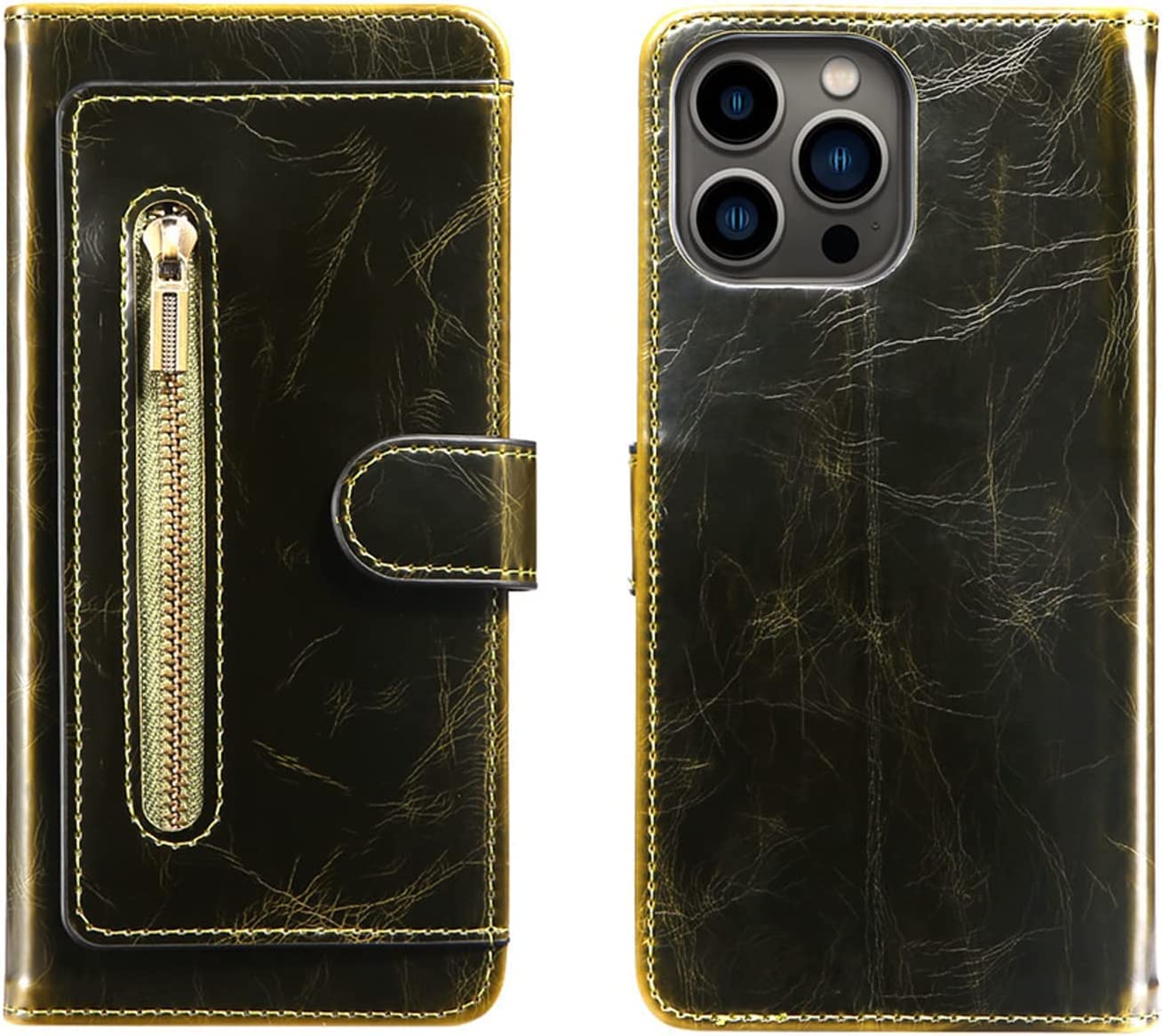 Étui pour iPhone 13 Pro cuir véritable fermeture éclair vert - 8