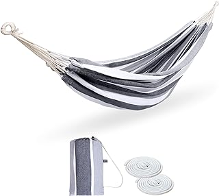 Double Hammock Brazilian Hammocks with Portable Carrying Bag,Soft Woven Fabric, Up to 450 Lbs Hanging for Patio,Trees,Garden,Backyard,Porch,Outdoor and Indoor XXX-Large Grey&White Stripe