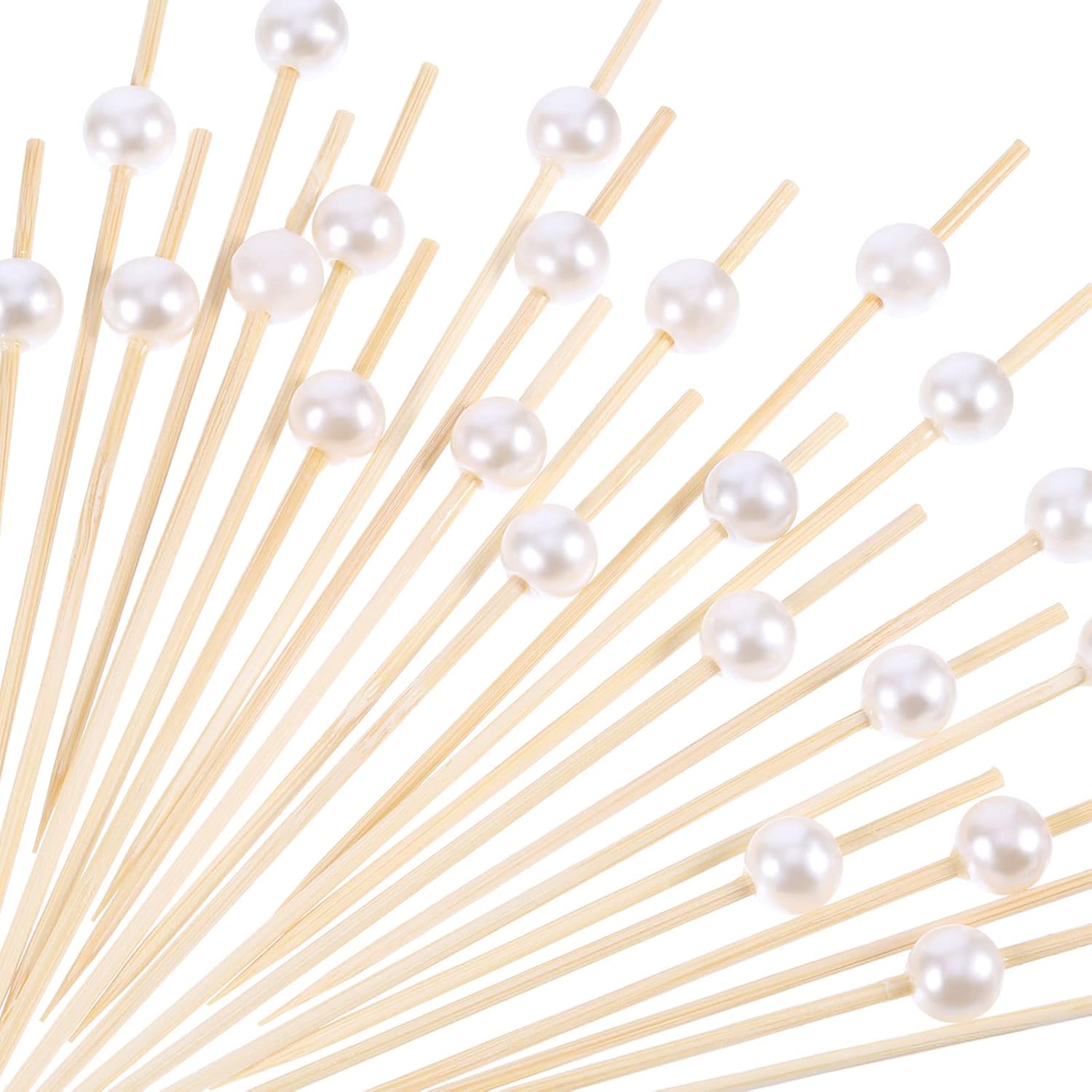 Blulu 200 Pack Cocktail Picks Fancy Toothpicks for Appetizers 4.7 Inch Pearl Cocktail Skewers for Drink Bamboo Flavored Stick Charcuterie Fruit Food Accessories Birthday Wedding Party Decor White