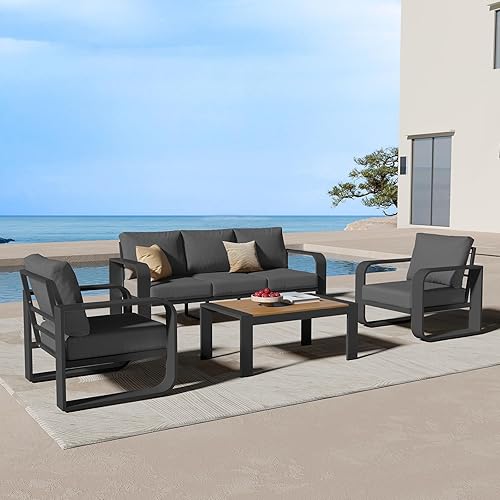 Aluminum Outdoor Patio Furniture Set, 4 Piece Oversized Patio Conversation
