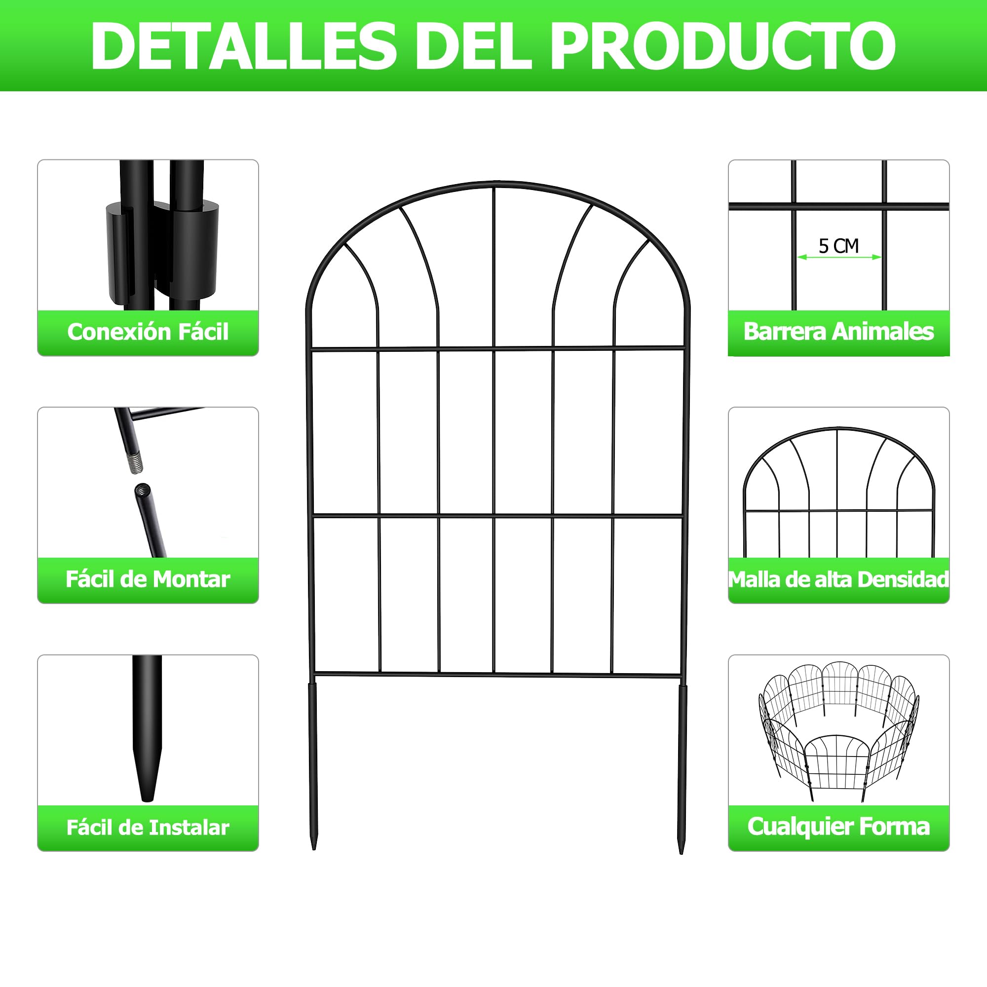 Vallas para Jardín Metalicas, Vallas 60 cm de alto x 33 cm de ancho (10 paneles, longitud total de 3,3 m) Valla Metalica Rigida Hierro, Jardín Metalicas Barrera de Animales