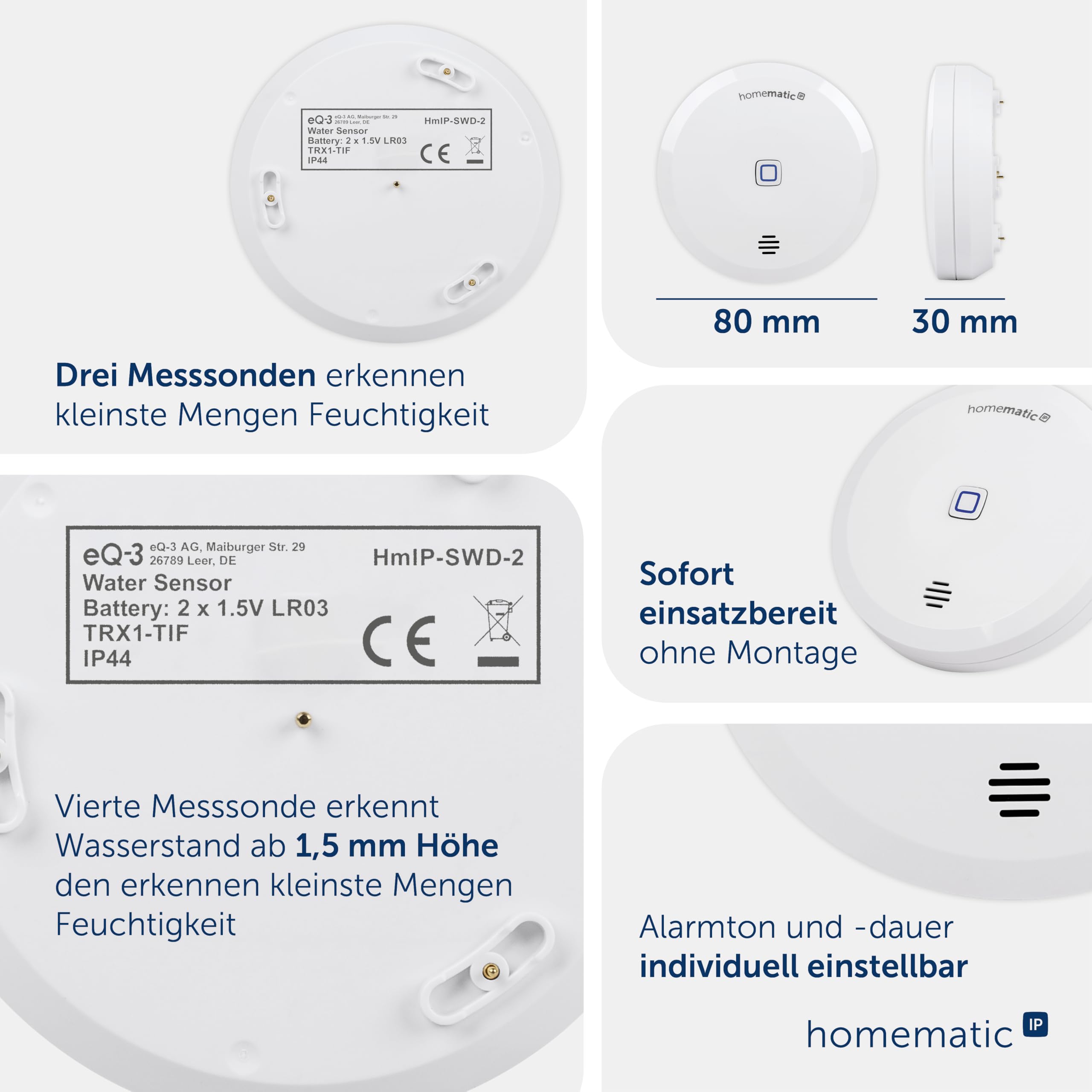 Homematic IP Access Point 2 + Wassersensor, Smart Home, Wassermelder für zuverlässige Alarmierung per Sirene und Push-Benachrichtigung in der Smartphone-App bei Feuchtigkeit und Wasser