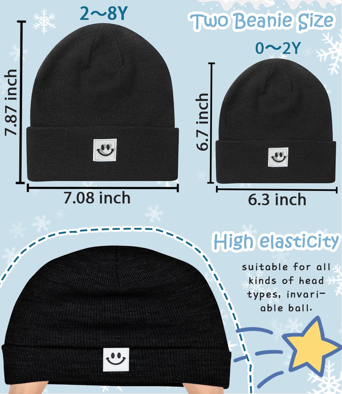 Toddler Baby Beanie Hat 6 Packs, Double Layer Knit Infant Winter Hat Warm Beanies Bulk Skull Cap for Kid Boys Girls