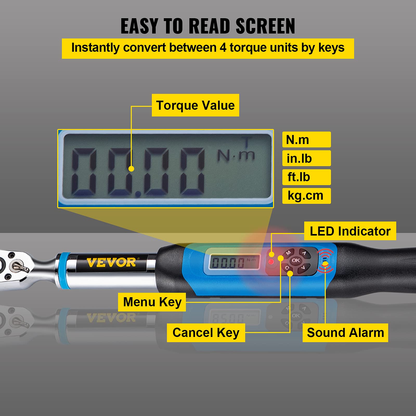 Buy VEVOR Digital Torque Wrench, 3/8" Drive Electronic Torque Wrench