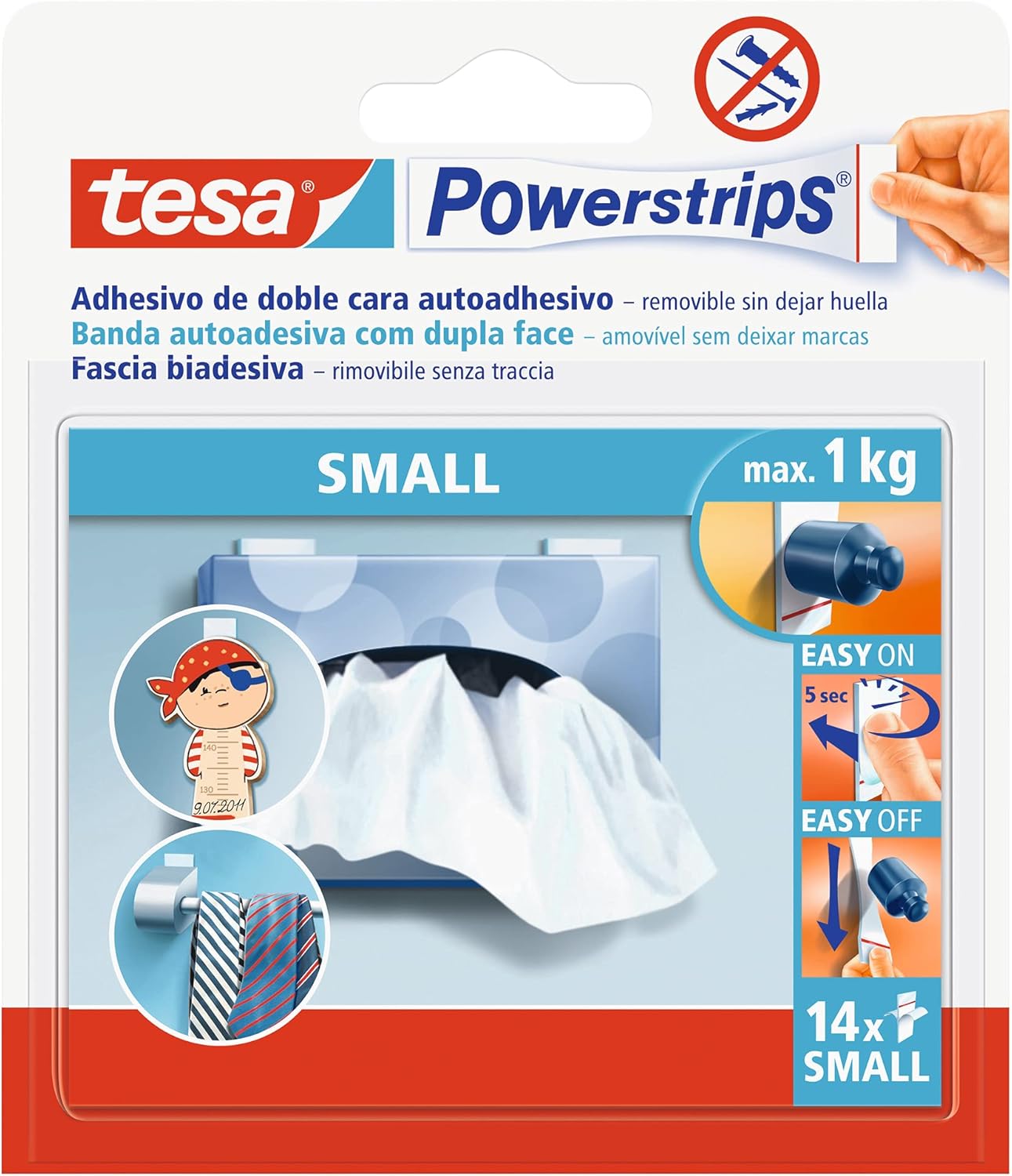 Tesa Powerstrips 58560-00000-01 14 Removable Biadhesive Strips, Small