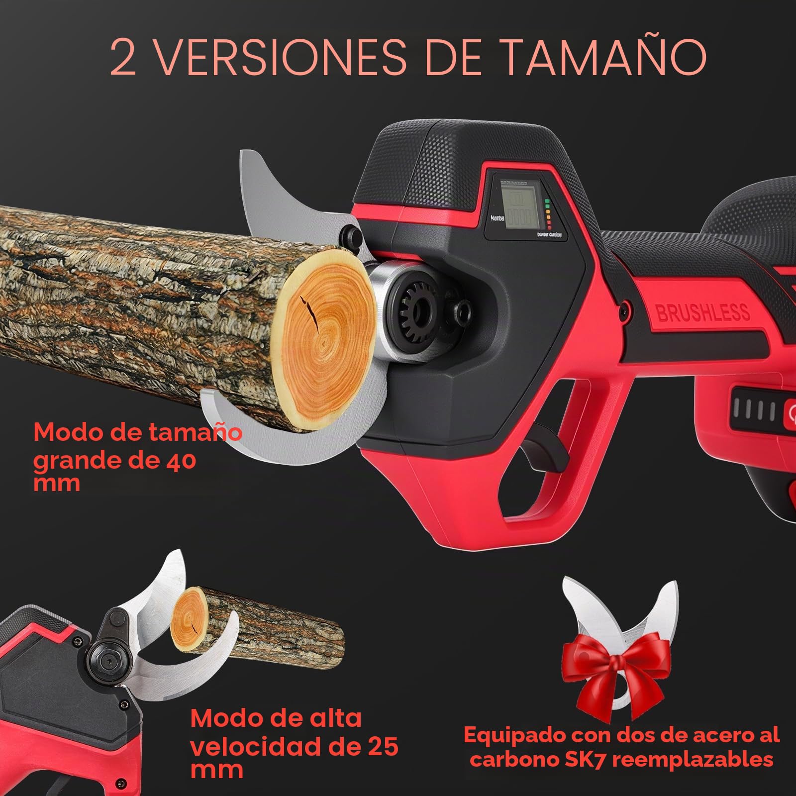 Tijeras De Podar Electricas: Tijera podar telescopica 40-25mm Ajustables Hoja SK7 - Tijeras de podar telescópicas con 2 baterías de 21 V/2000 mAh - Tijeras de Podar Bateria para Jardinería,Olivos