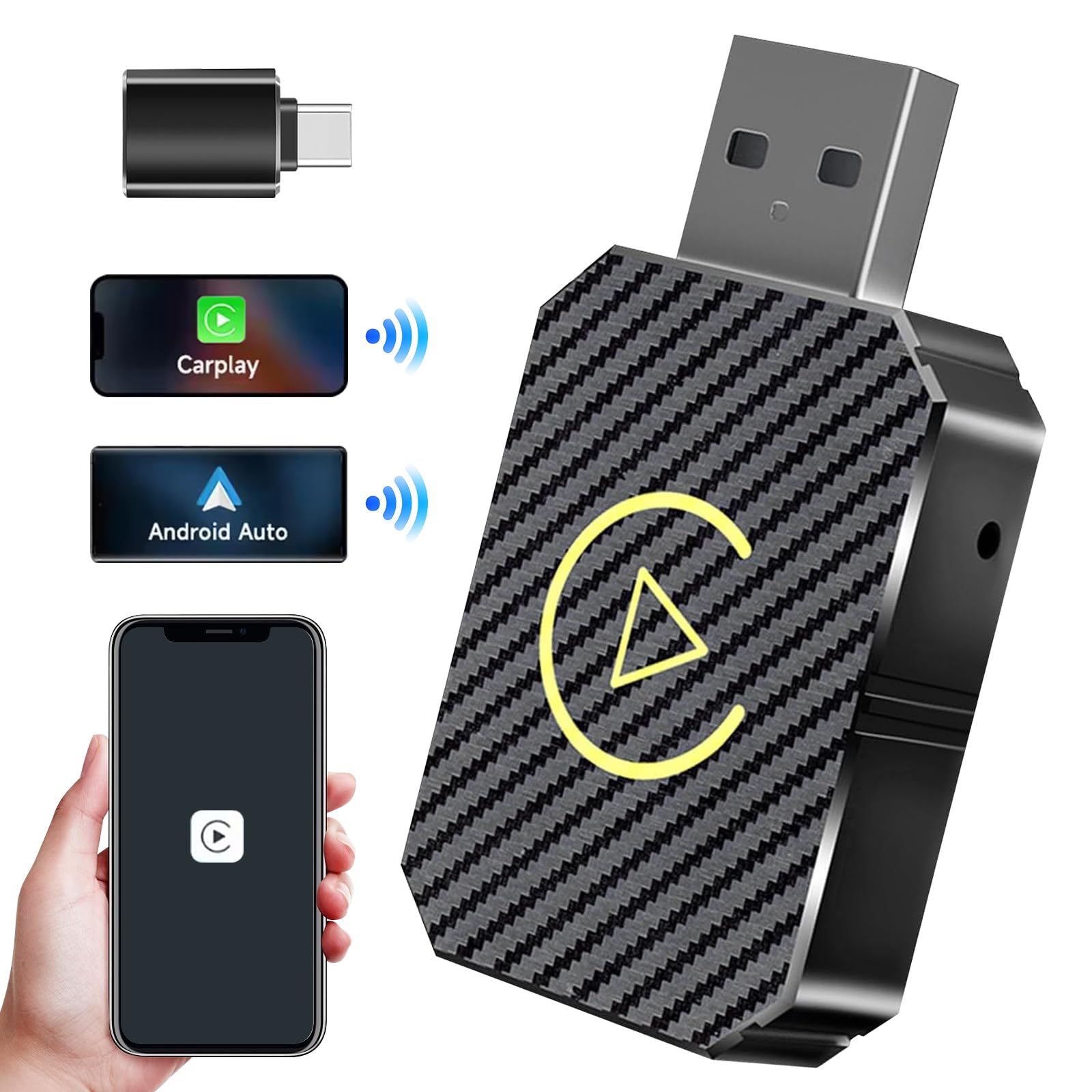 Adattatore per Carplay e auto, Convertitore CarPlay/Android Auto Cablato in Wireless, USB C/A, Plug and Play, Stabile