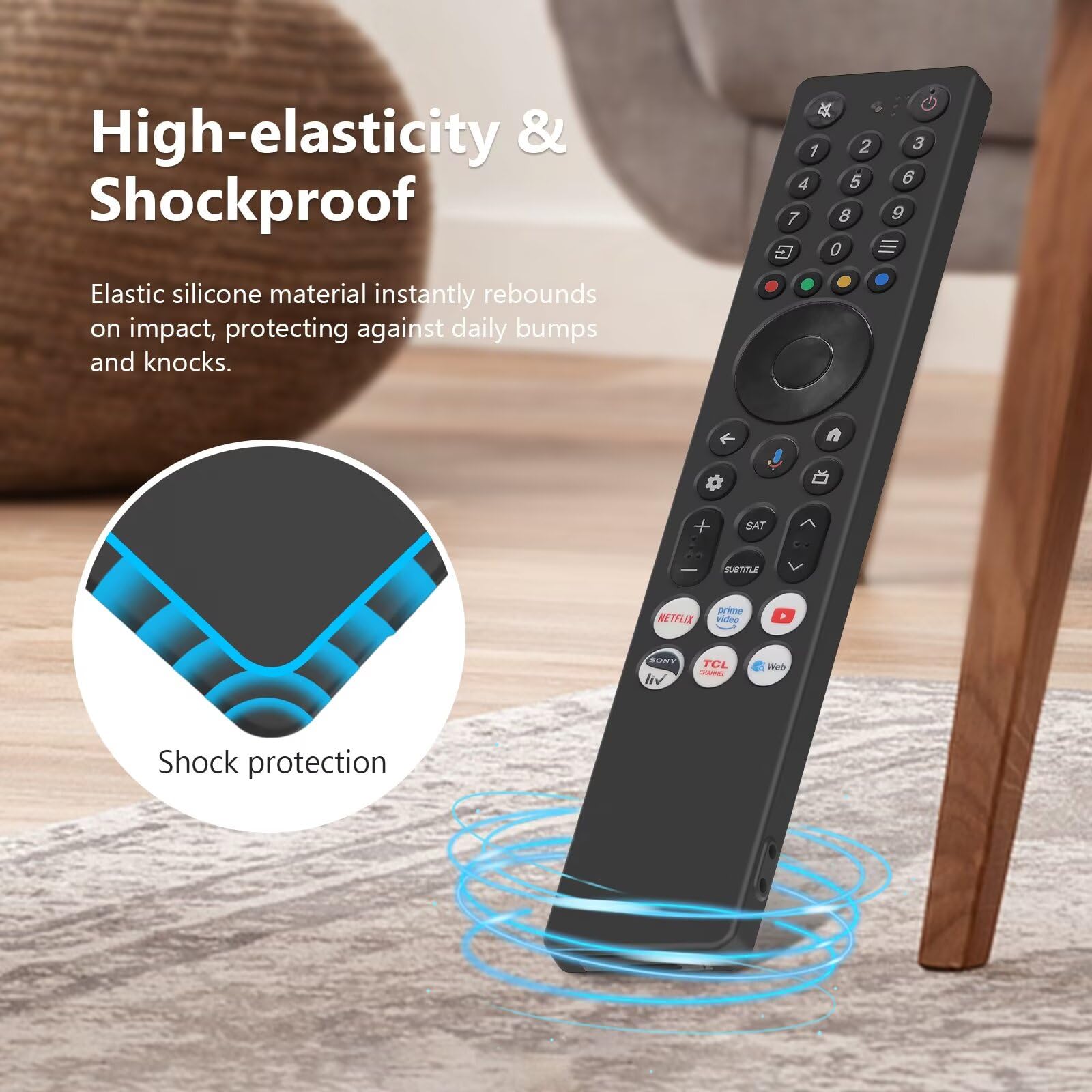 FTRONGRT Cover Compatibile con TCL RC833A, Ultrasottile e Leggero, Anticollisione Custodia Protettiva per Telecomando in Silicone. Nero