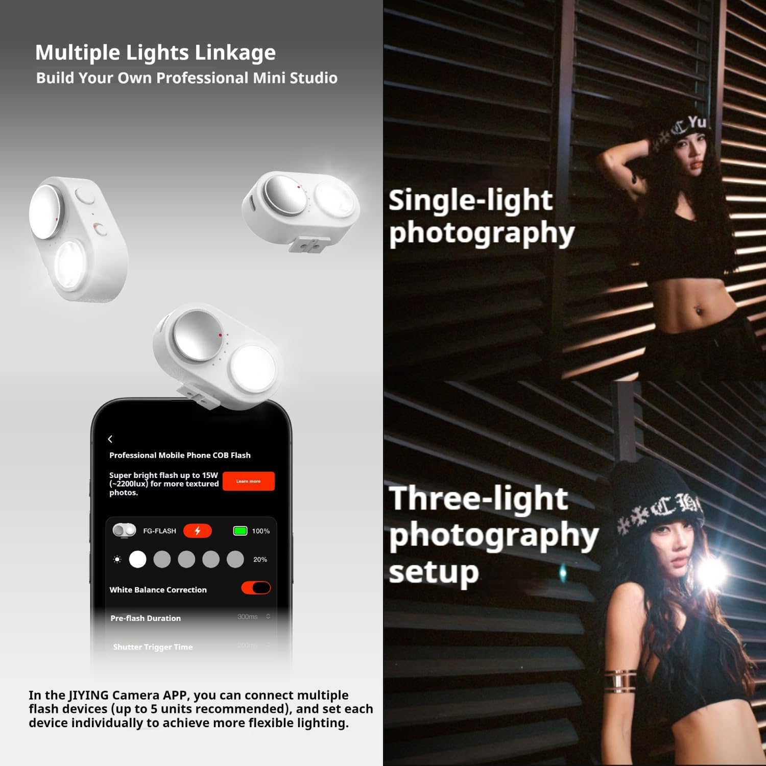 Fotorgear FL01 COB - Luz flash para teléfono móvil (15 W, adherencia magnética, 35 g, 5700 K/92+CRI, compatible con iOS/Android para luz nocturna, retratos y fotografía de productos)