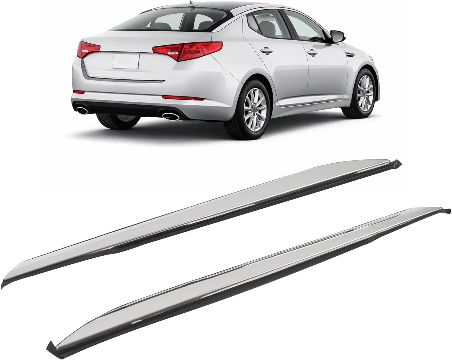 ALMULOO Outer Pillar Molding Compatible with 2011-2016 Kia Optima Replacement for 878502T000 878602T000 Plastic+Stainless Steel Silvery+Black Driver & Passenger Side