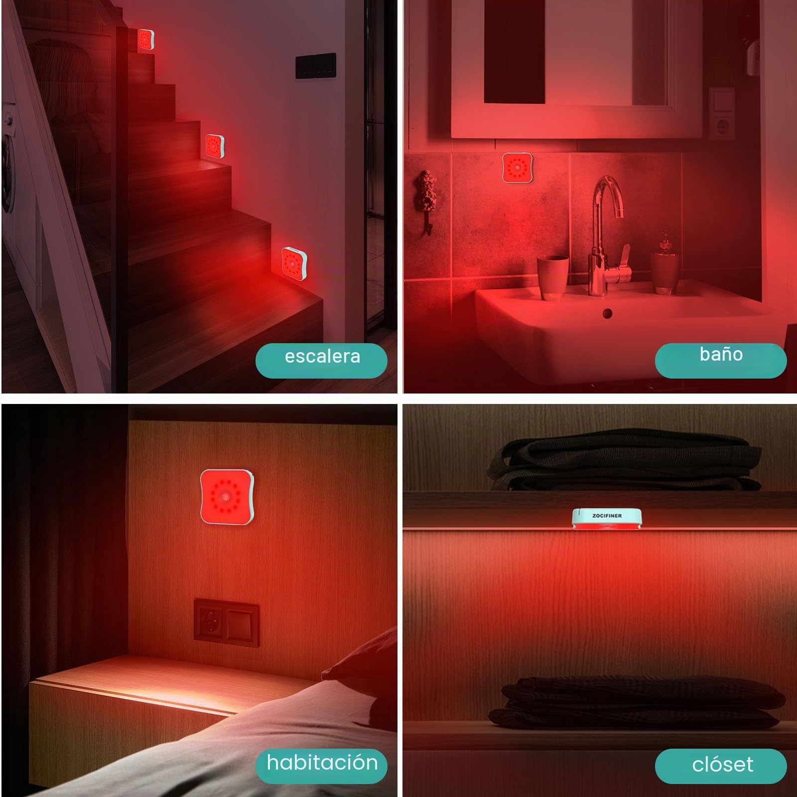 Luz roja con sensor de movimiento, luces nocturnas con batería recargable, luces rojas adhesivas magnéticas, luz roja de 670 nm, luces nocturnas para dormir, baño, dormitorio, escalera