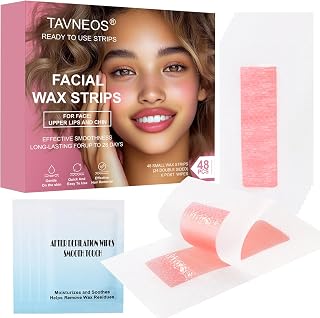 48 PCS Facial Wax Strips for Hair Removal on Face & Body | Gentle Rose Extract Formula for Sensitive Skin | At-Home Waxing Kit for Eyebrows, Upper Lip, Bikini, Brazilian with 6 Calming Oil Wipes