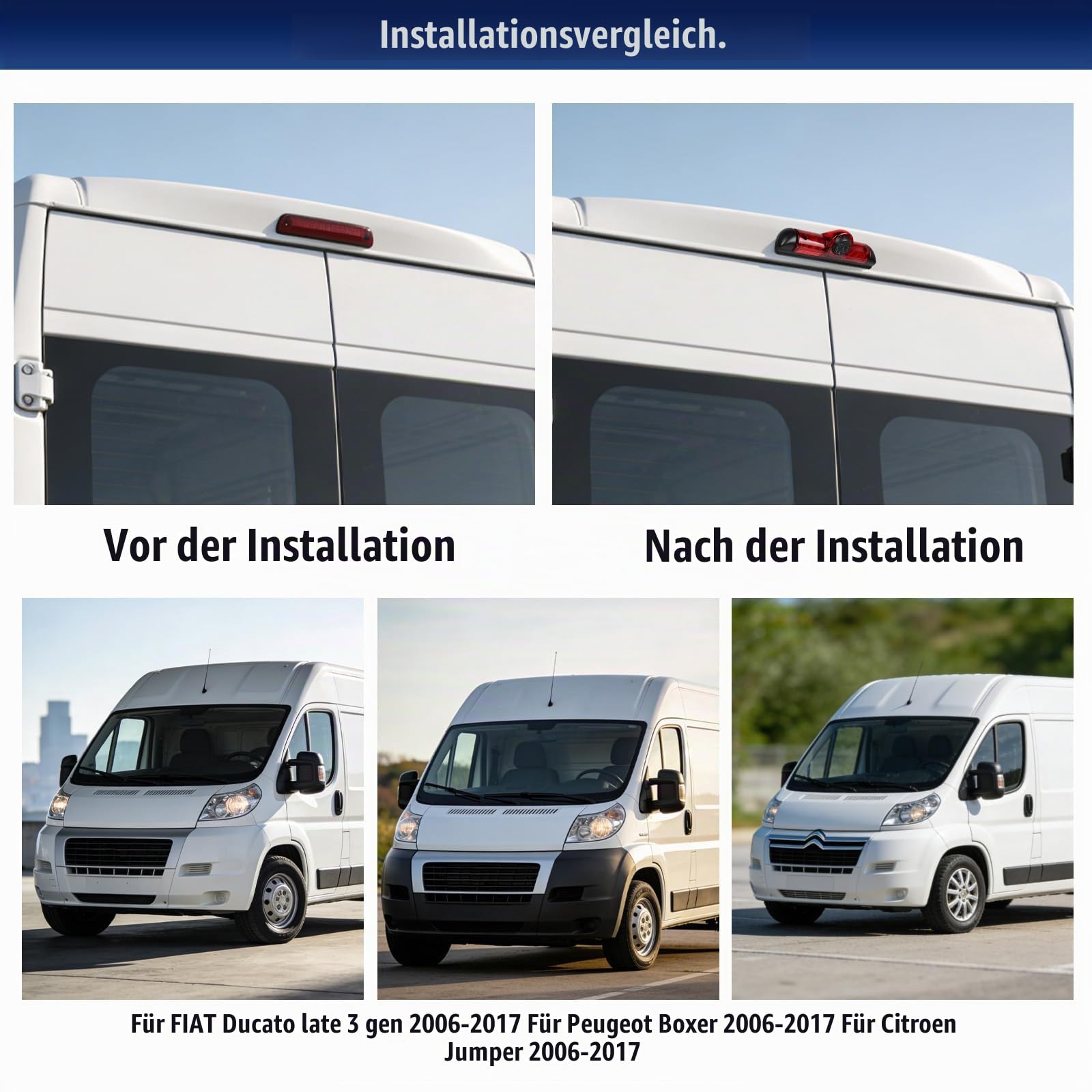 CAMECHO Rückfahrkamera HD Nachtsicht IP67 Wasserdichter Kamera für FIAT Ducato Peugeot Boxer Citroen Jumper 2006-2017, Bremslicht mit Weitwinkel 140°, 12V, 10M Kabelgebundene Verbindung