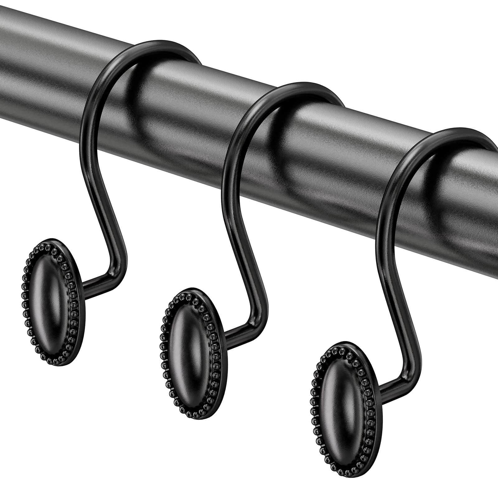 AmazerBath Black Shower Curtain Hooks, 12PCS Rust Proof Shower Curtain Rings, Decorative Modern Shower Curtain Hangers, Elliptical Heavy Duty Design Convenient for Bathroom Kitchen Wardrobe