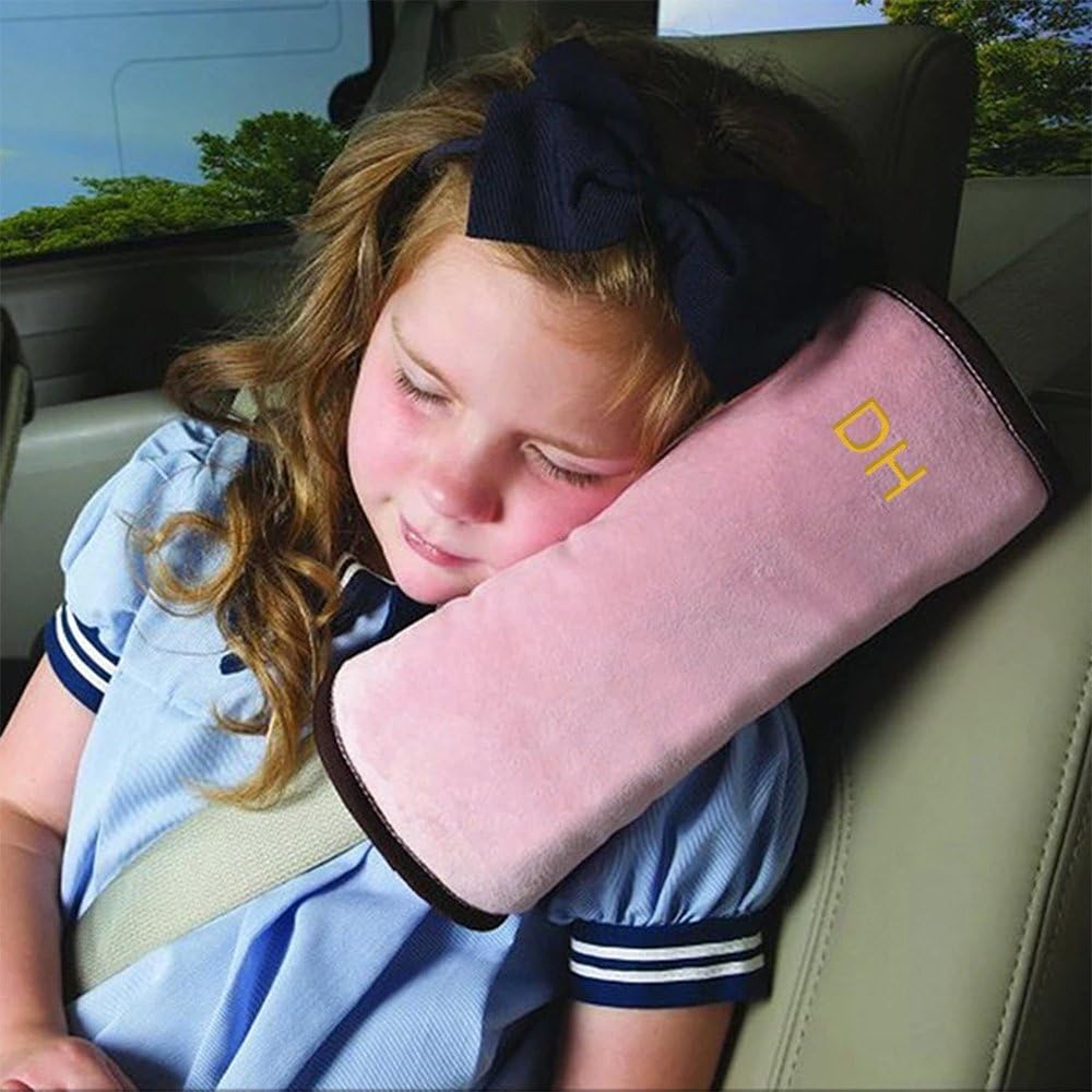 Kids Travel Pillow for Car Seat,Seat Belt Pillow Covers for Kids in Car,Softly Seatbelt Pillow for Baby Toddler Child Booster Carseat,Seat Belt Strap Neck Head Shoulder Support Cushion Pad (Pink)