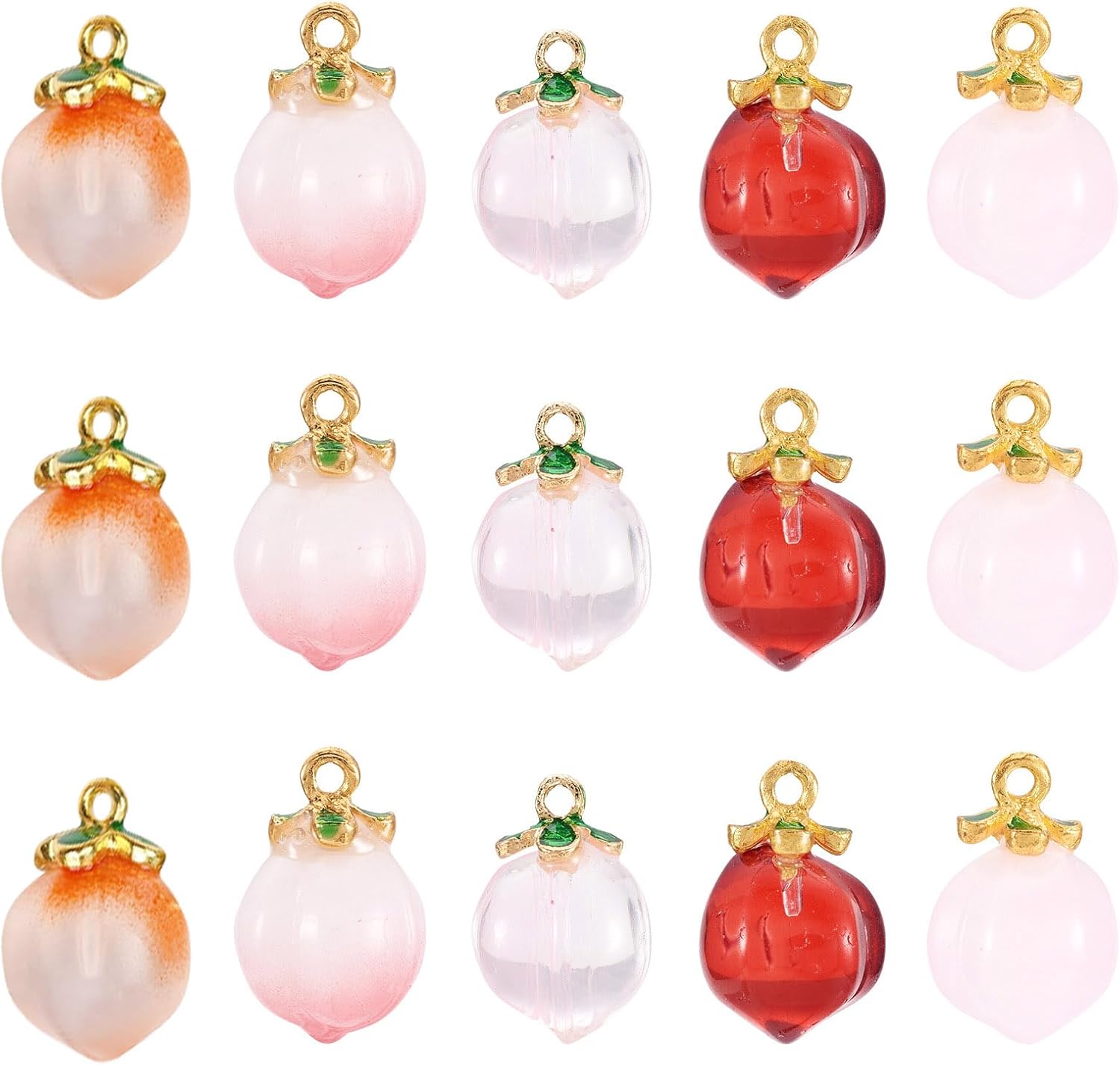 20 pcs Peach Charms Glass Crystal Pink Pendants Fruit Summer Food Dangle Charm with Golden Finding for Jewelry Craft Necklace Bracelet DIY Women Earring Accessory Decoration - Image 8