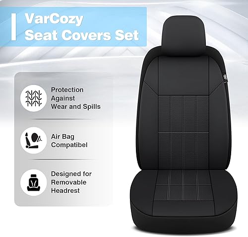 Miniatura 4 de VarCozy Juego de fundas de asiento trasero de automóvil de piel sintética, fundas de asiento trasero divididas para automóvil, fundas de asiento
