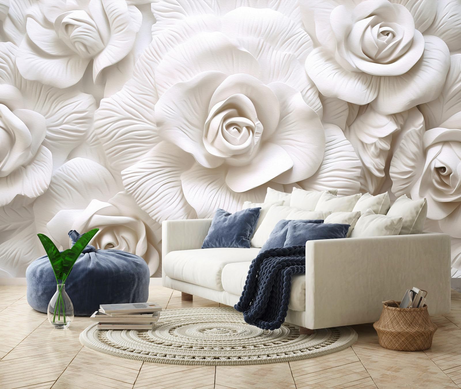 3D Relief Flower Wallpaper Mural for Living Room Bedroom (Not Peel n' Stick)