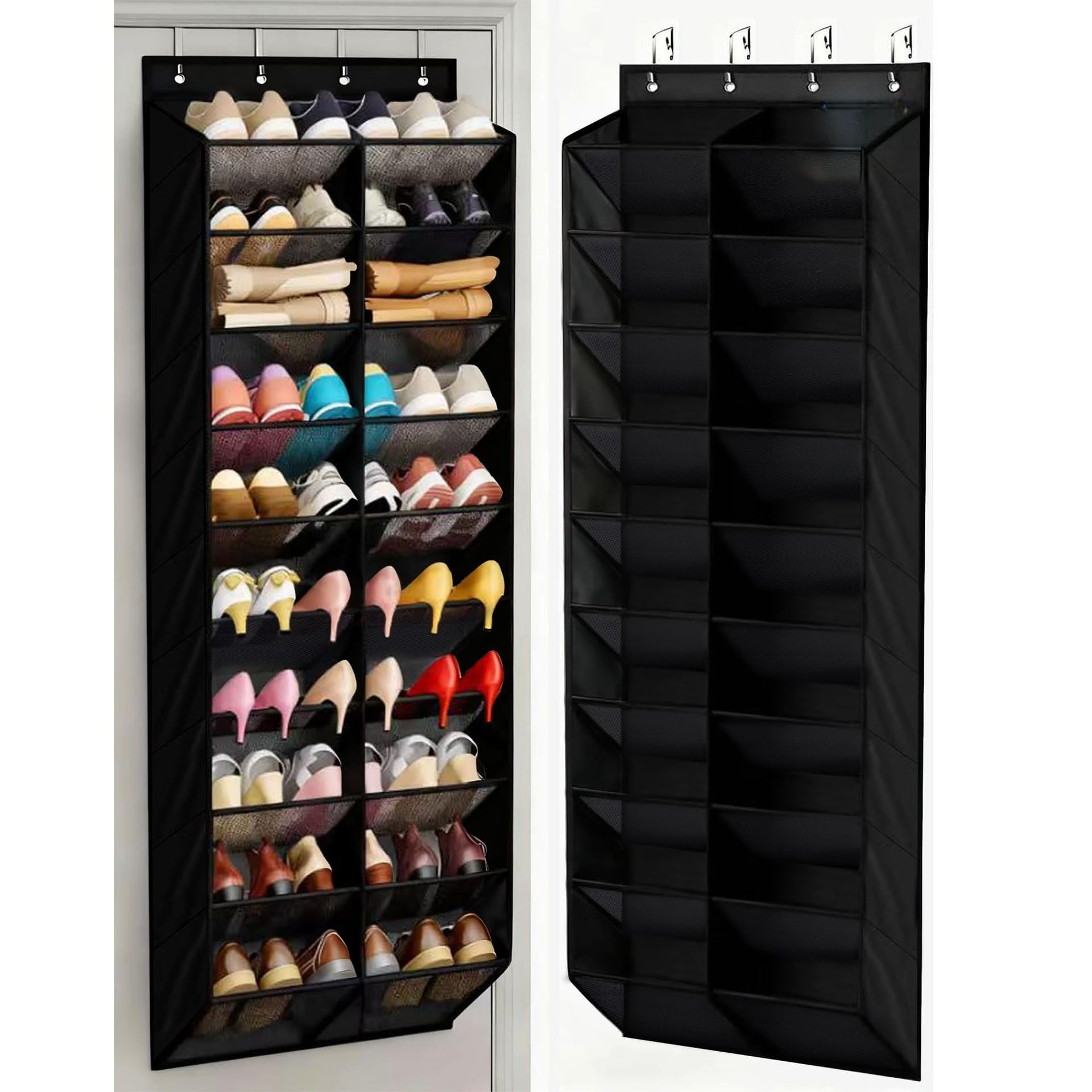 30 pares de zapatos para colgar sobre la puerta, zapatero colgante de gran capacidad con 4 ganchos de metal, solución de almacenamiento que ahorra espacio para un fácil acceso y una limpieza ordenada