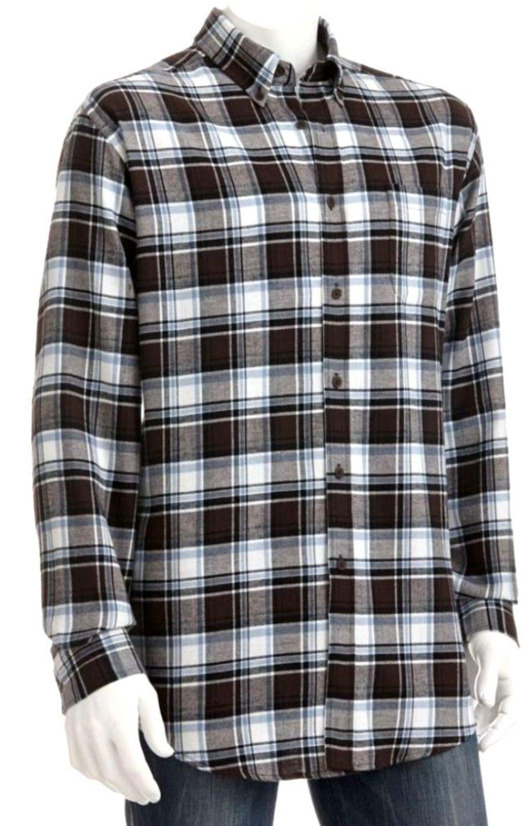 Croft & Barrow Mens Flannel Button Down Western Shirt Brown Blue Check