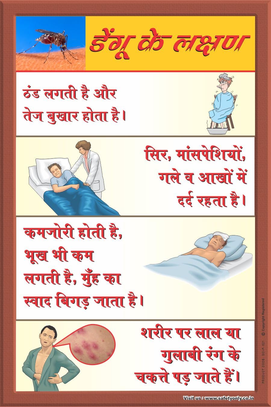 Dengue Fever Symptoms Poster in Hindi for Home, Clinic & Office | Laminated Health Education Wall Art | Easy-to-Understand Guide (Multicolor, 2x3 Feet, Star Flex - Unframed)-picture-27
