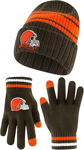 Miniatura 18 de Ultra Game Gorro de punto de invierno para jóvenes de la NFL, con cálidos guantes de pantalla táctil con rayas de equipo