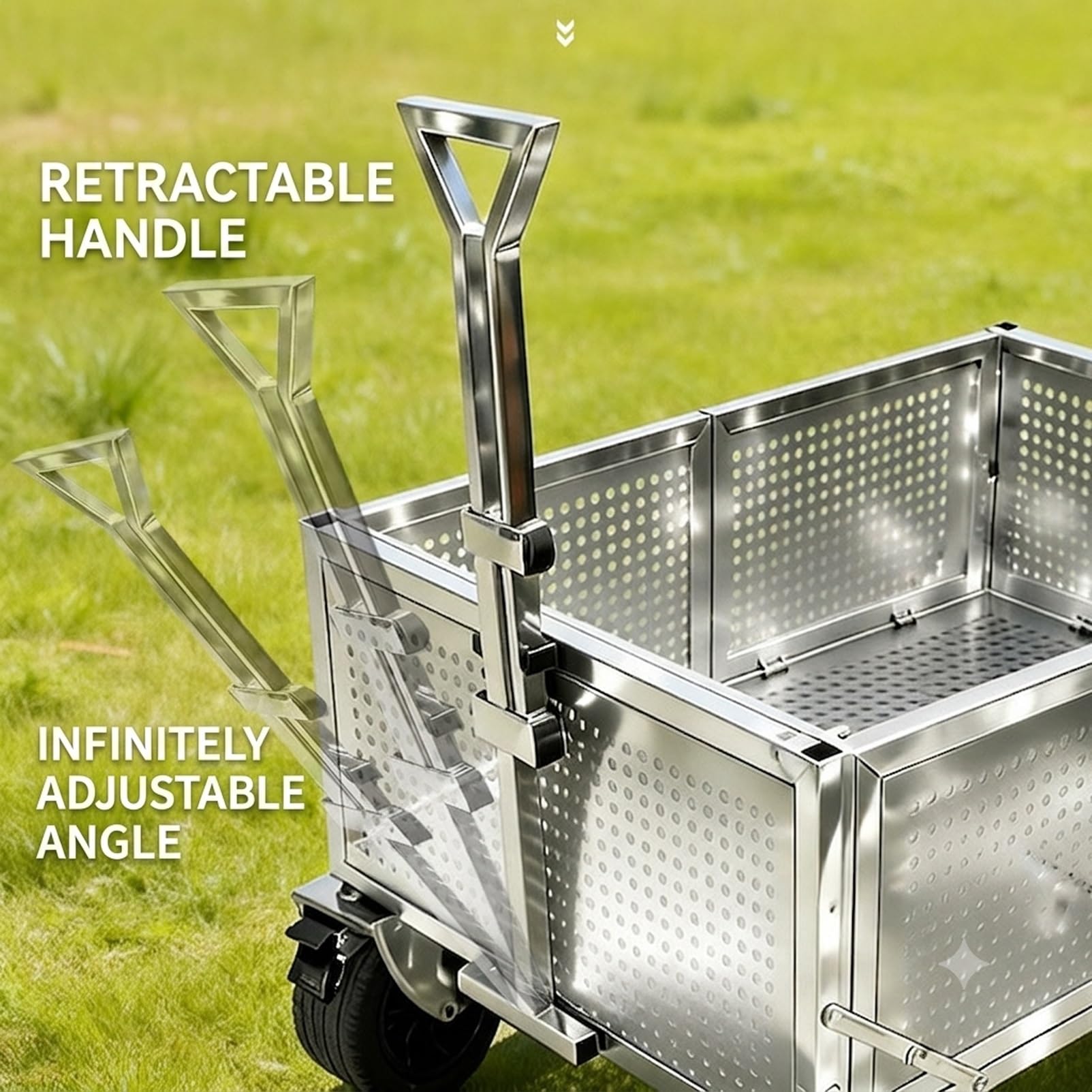 Składany Wózek Piknikowy Ze Stolikiem – Wysokiej Klasy Wózek Ze Stali Nierdzewnej, Wielofunkcyjne Koła Terenowe, Przenośny Metalowy Wózek Transportowy Na Kemping(Trolley)