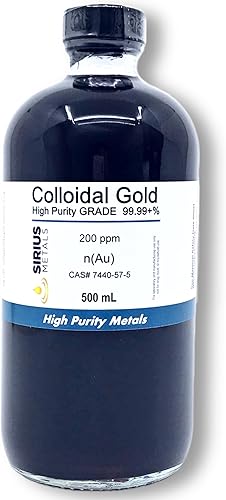 Oro coloidal verdadero (200 ppm) - 99.99+% de pureza - 16.9 fl oz (16.9 fl oz) en una botella de vidrio transparente