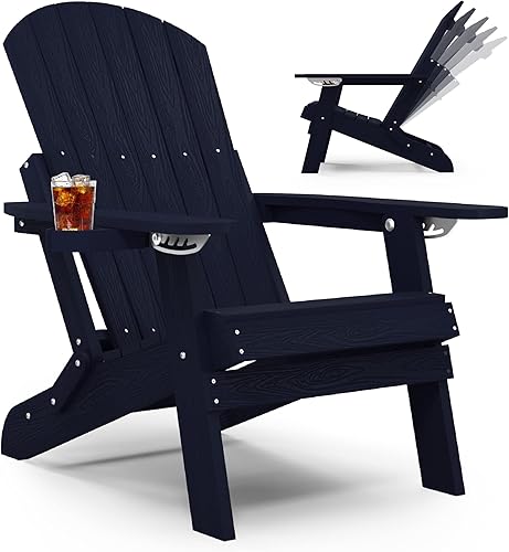 YEFU Adirondack - Silla Adirondack con respaldo ajustable, silla Adirondack plegable con soporte para tazas, silla para fogatas al aire libre, HIPS