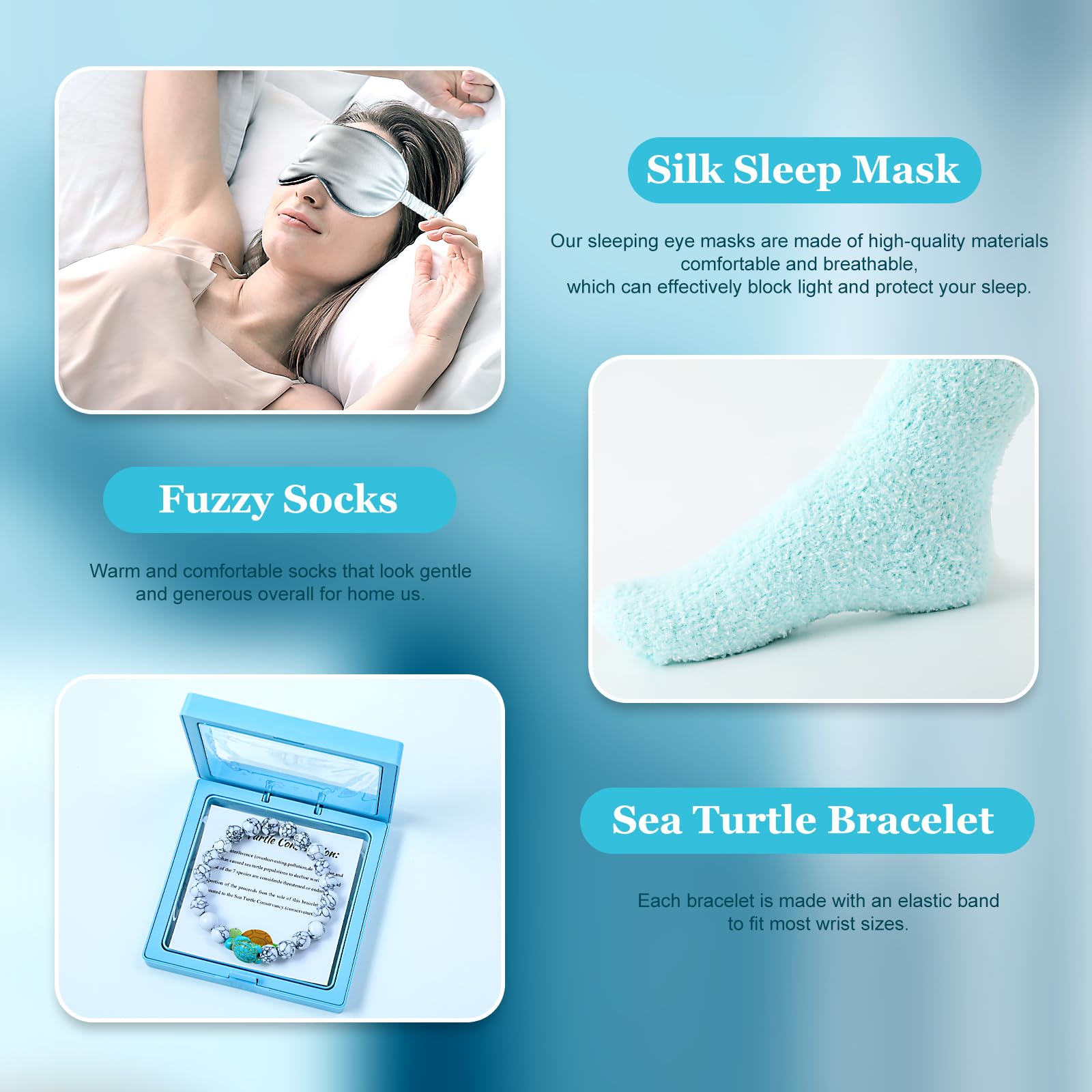 Regalos de tortuga marina para mujeres, regalos de cumpleaños para mujeres, caja de regalo de relajación única para ella, juego de cesta de regalo de spa relajante, regalo de tortuga azul, 10 piezas