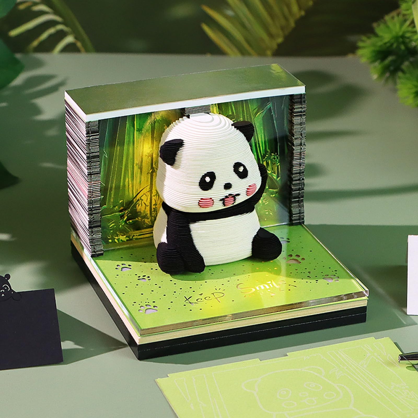 Artistic Tear Away Schreibtisch-Notizblöcke mit LED-Beleuchtung und dekorativer Panda-Skulptur für 2025 Touch-Change LED-dekoratives Notizbuch