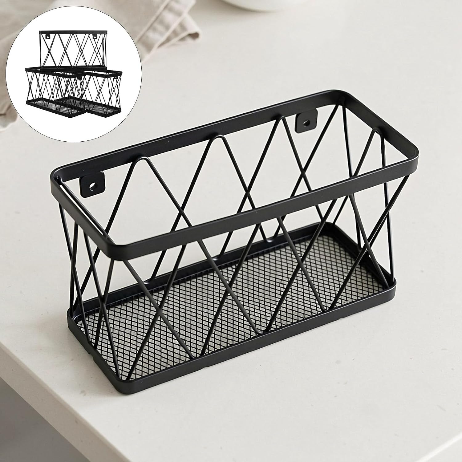 3pcs Cabinet Door Organizer Hanging Basket Metal Self Adhesive