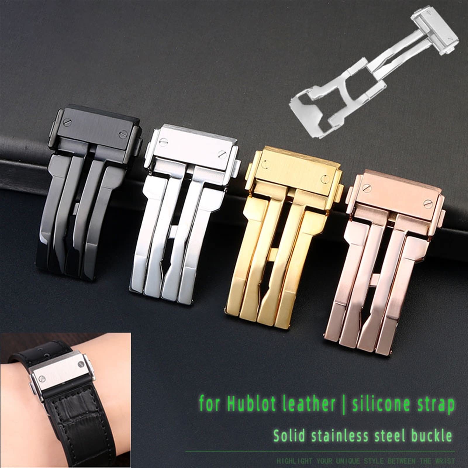 Correa de reloj hebilla de acero para Hublot Fusion Classic Big Bang King Power Series Watch Cierre plegable 22m Accesorios de cuero/goma