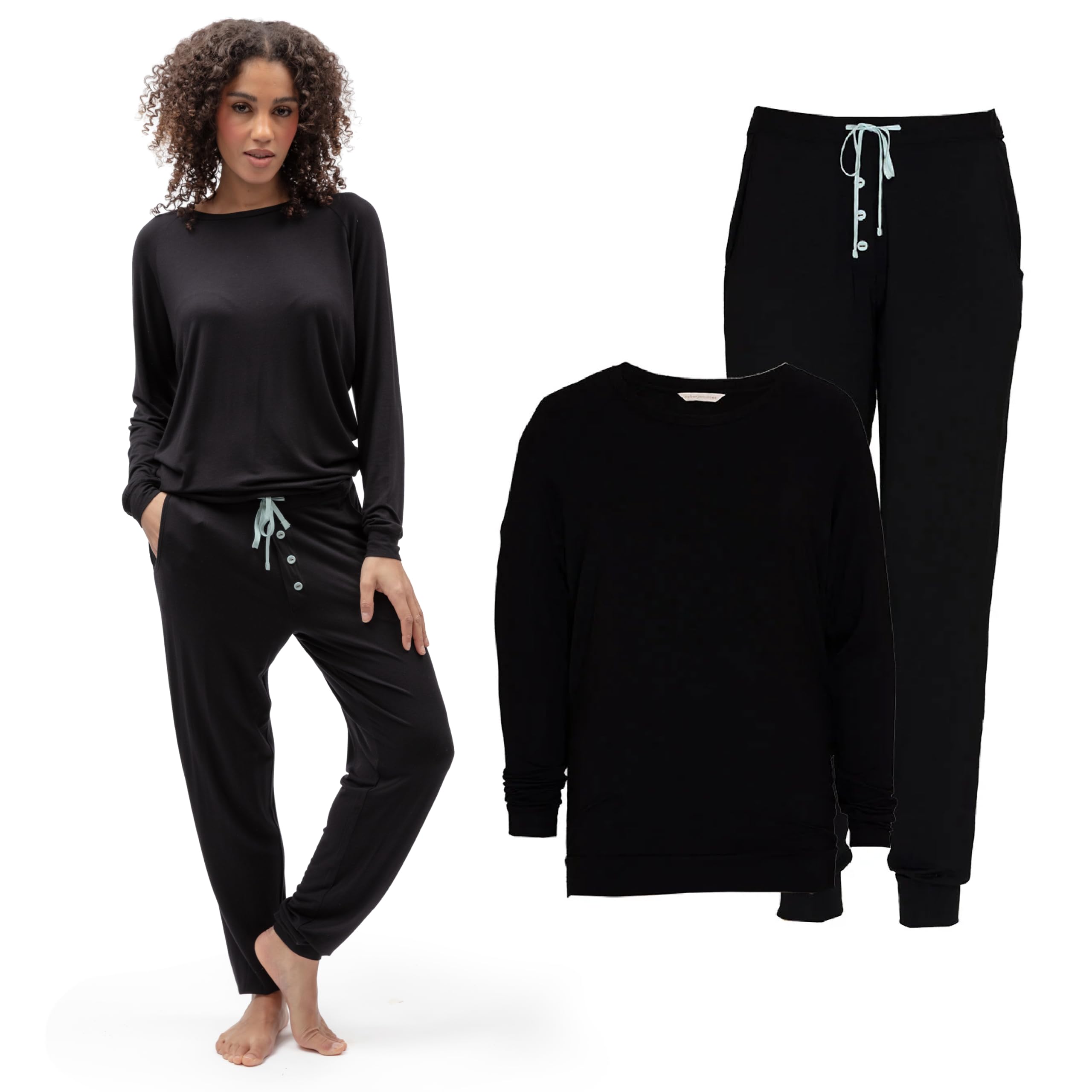 Cyberjammies Women's Grace Black Grace Black Slouch Jersey Pyjama Set | Soft Modal Pyjamas, Breathable Pjs For Set & Lounge Wear