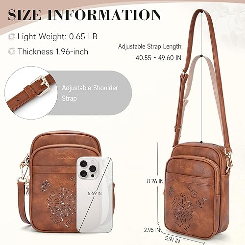 Miniatura 5 de Bolsos cruzados para mujer de cuero de diseñador para teléfono celular monederos con ranuras para tarjetas triple compartimento