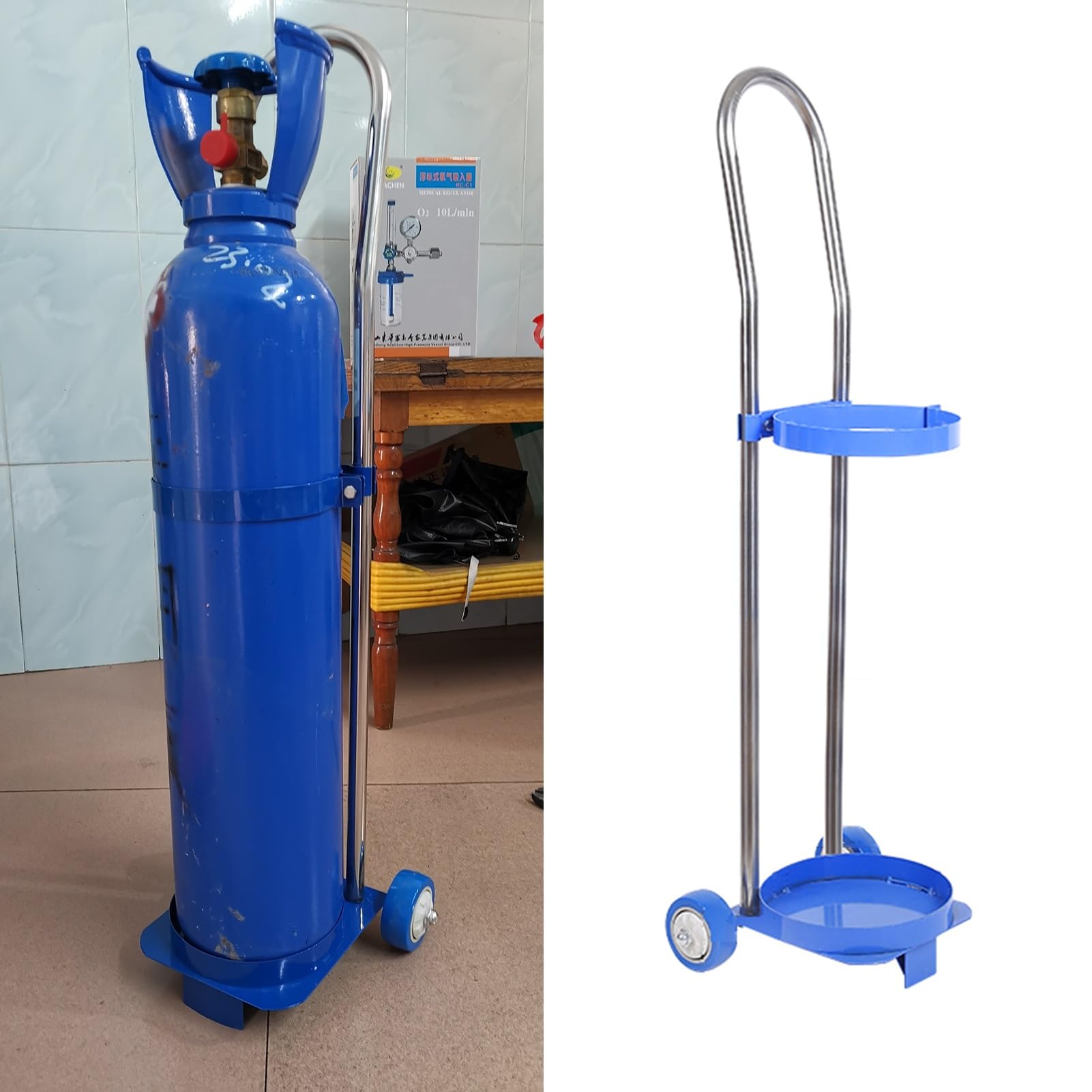 Gas cylinder trolley, Oxygen Cylinder Rack Single Steel Cart, Diameter 6.7" Tank Dolly, Gas Trolley(H95cm(37 3/8"))
