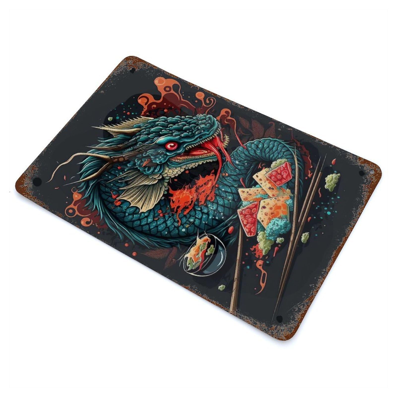 Great Sushi Dragon Rustic Tin Plaque 11.8"x7.9", for Shed, Workshop And Garage Wall Decor, Farmhouse Wall Decor