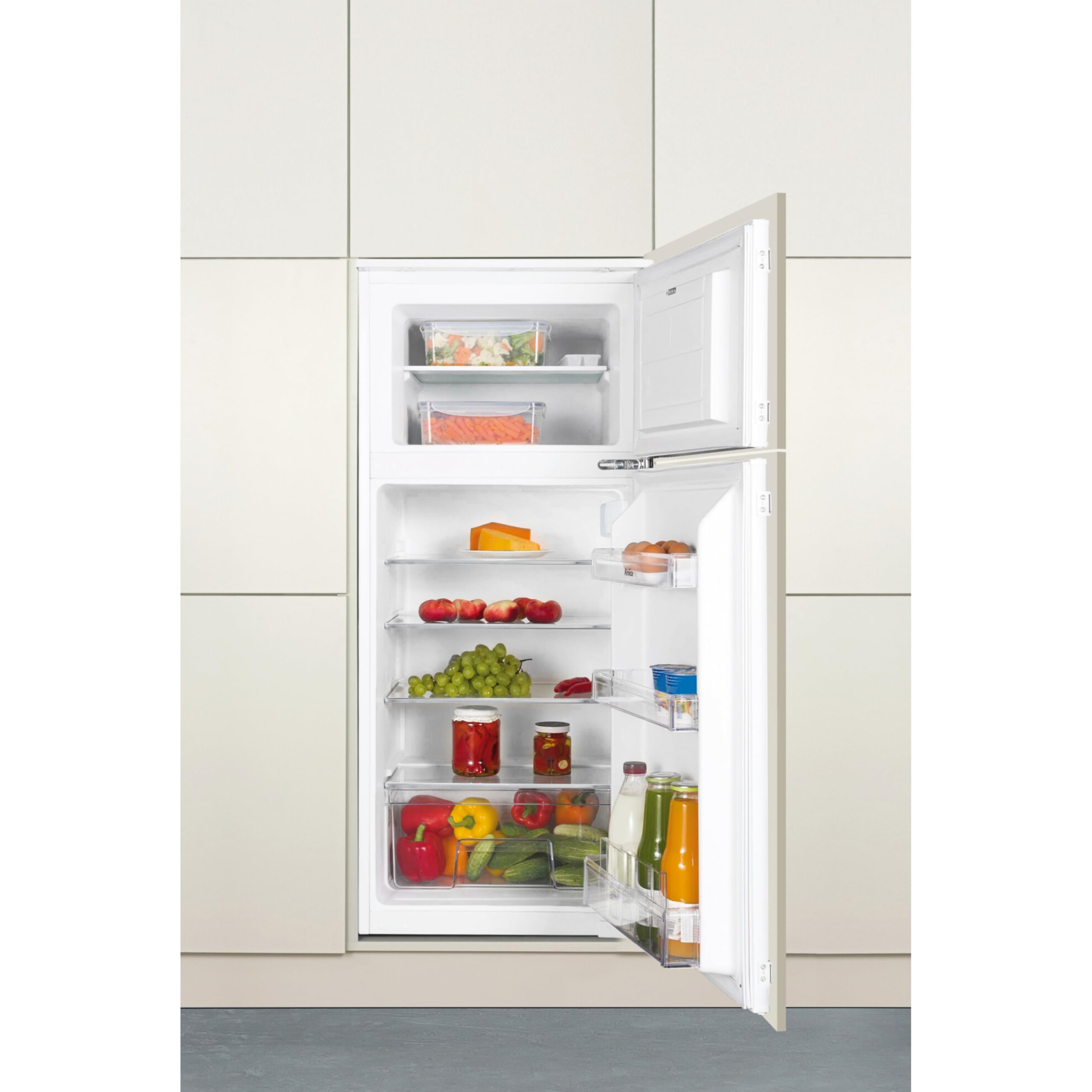 Amica Einbau Kühl Gefrierkombination Doppeltür mit Gefrierfach oben für 122 cm Nische, Schlepptür-Technik, Inverter Kompressor, elektronische Steuerung, Tür-Offen-Alarm