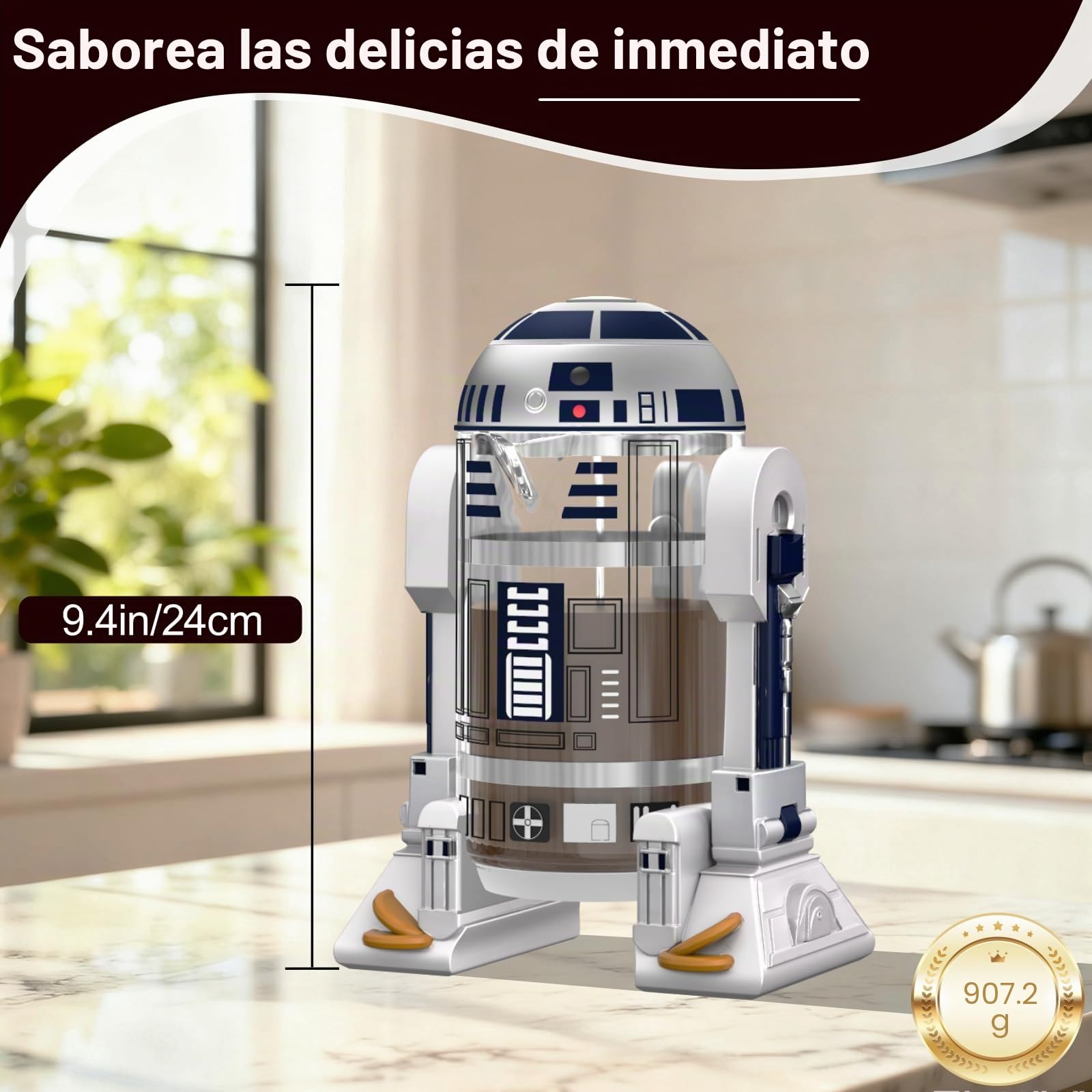 TEENKON Cafetera francesa aislada de acero inoxidable 304, robot R2D2 de 32 onzas, prensa de café manual para el hogar, con pantalla de filtro para preparar café y té (blanco)
