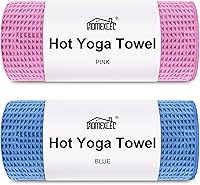HOMEXCEL Non-Slip Microfiber Hot Yoga Mat Towels 2 Pack (26.5x72") - Ultra Absorbent Waffle Texture for Bikram, Pilates, Workout Blue/Pink
