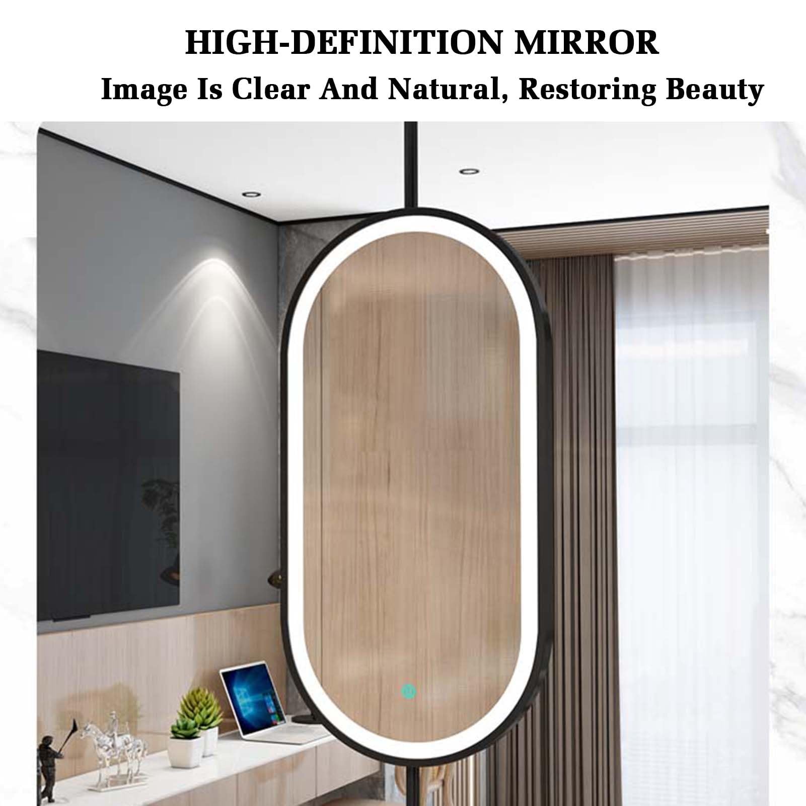 d Specchio da bagno ovale a LED, girevole 40 x 80 cm, da appendere, con luce, per arredamento moderno della casa, furgoni e trucco, decorazione da parete slish e funzionale